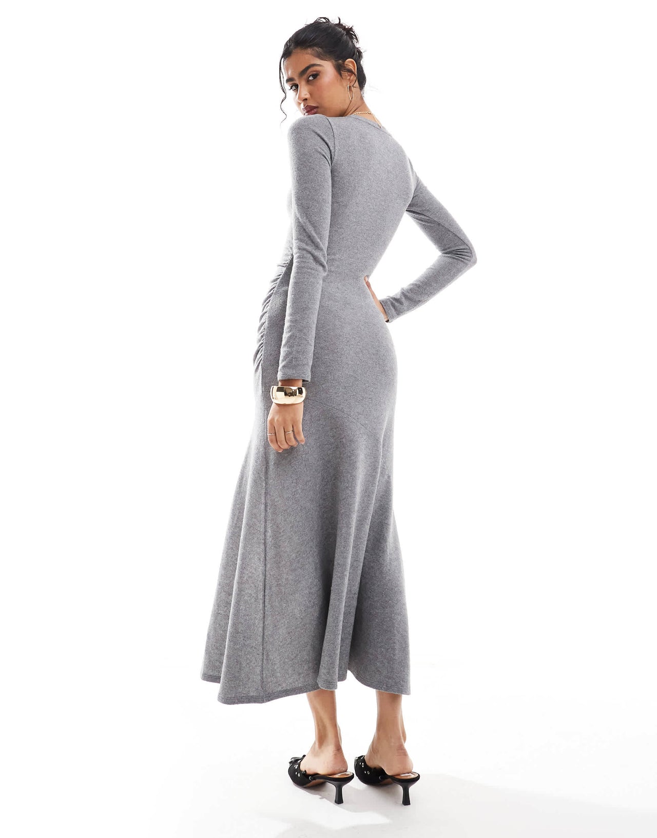 Bershka rouched side maxi dress in grey marl