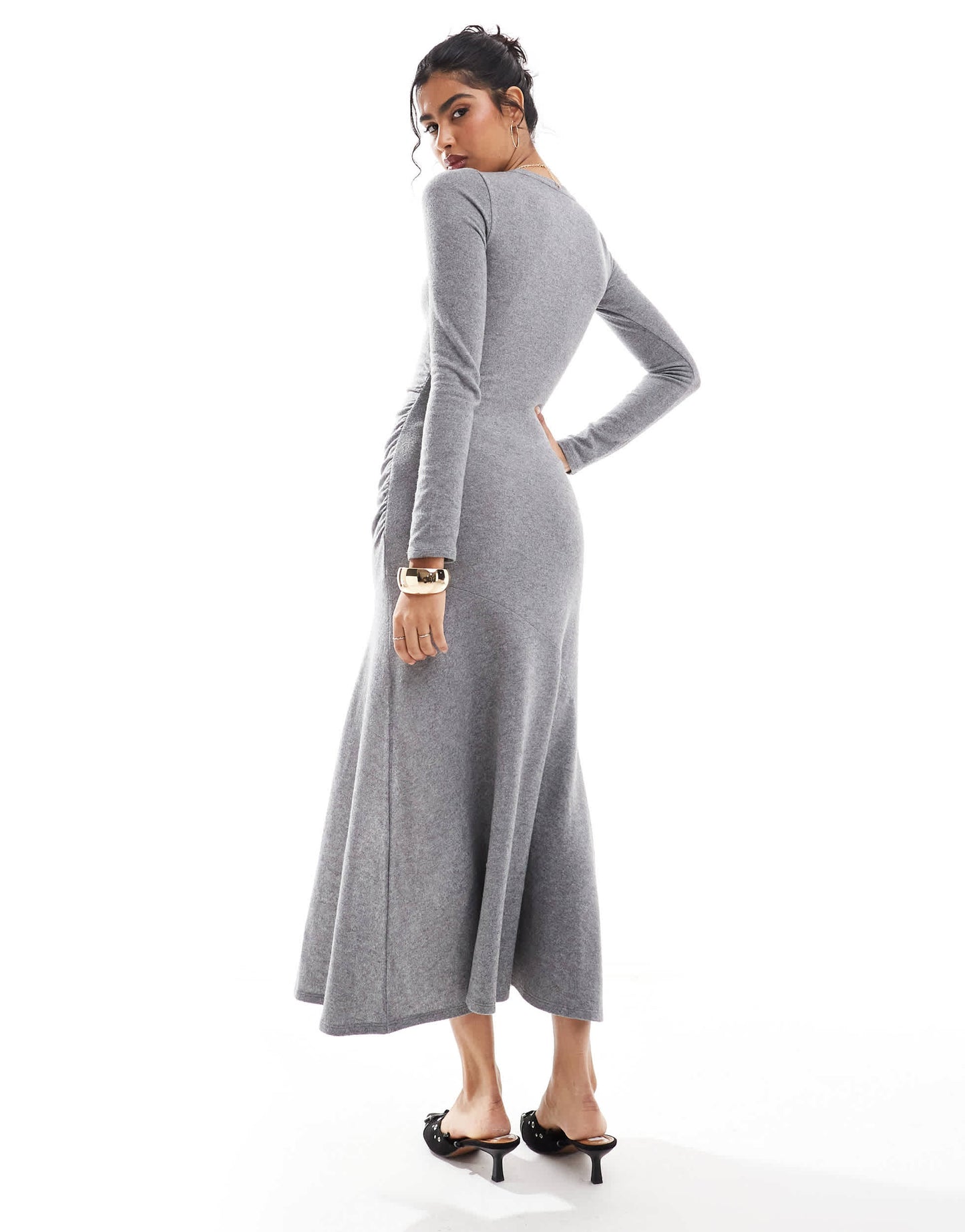 Bershka rouched side maxi dress in grey marl