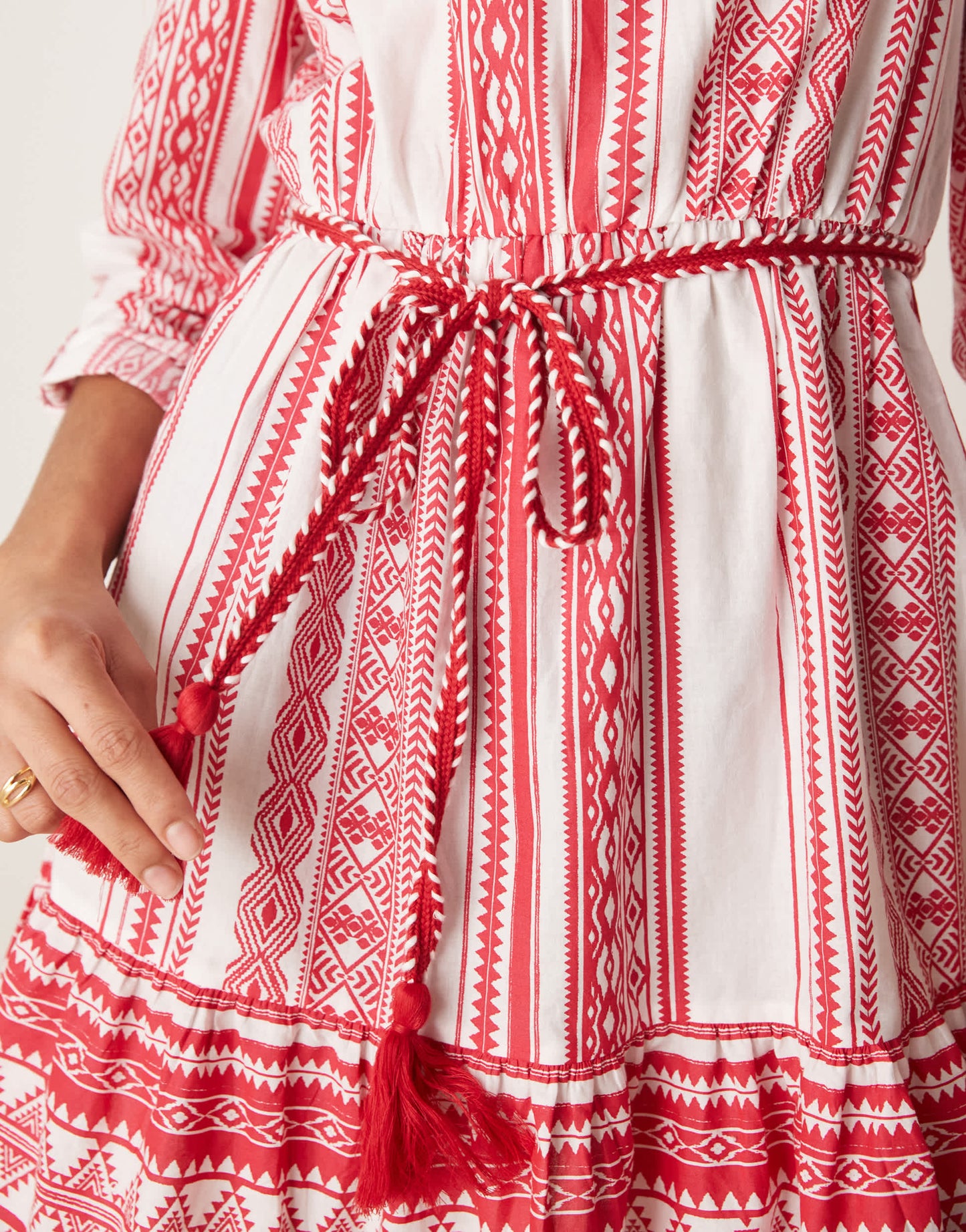 JDY tie waist mini dress in red print