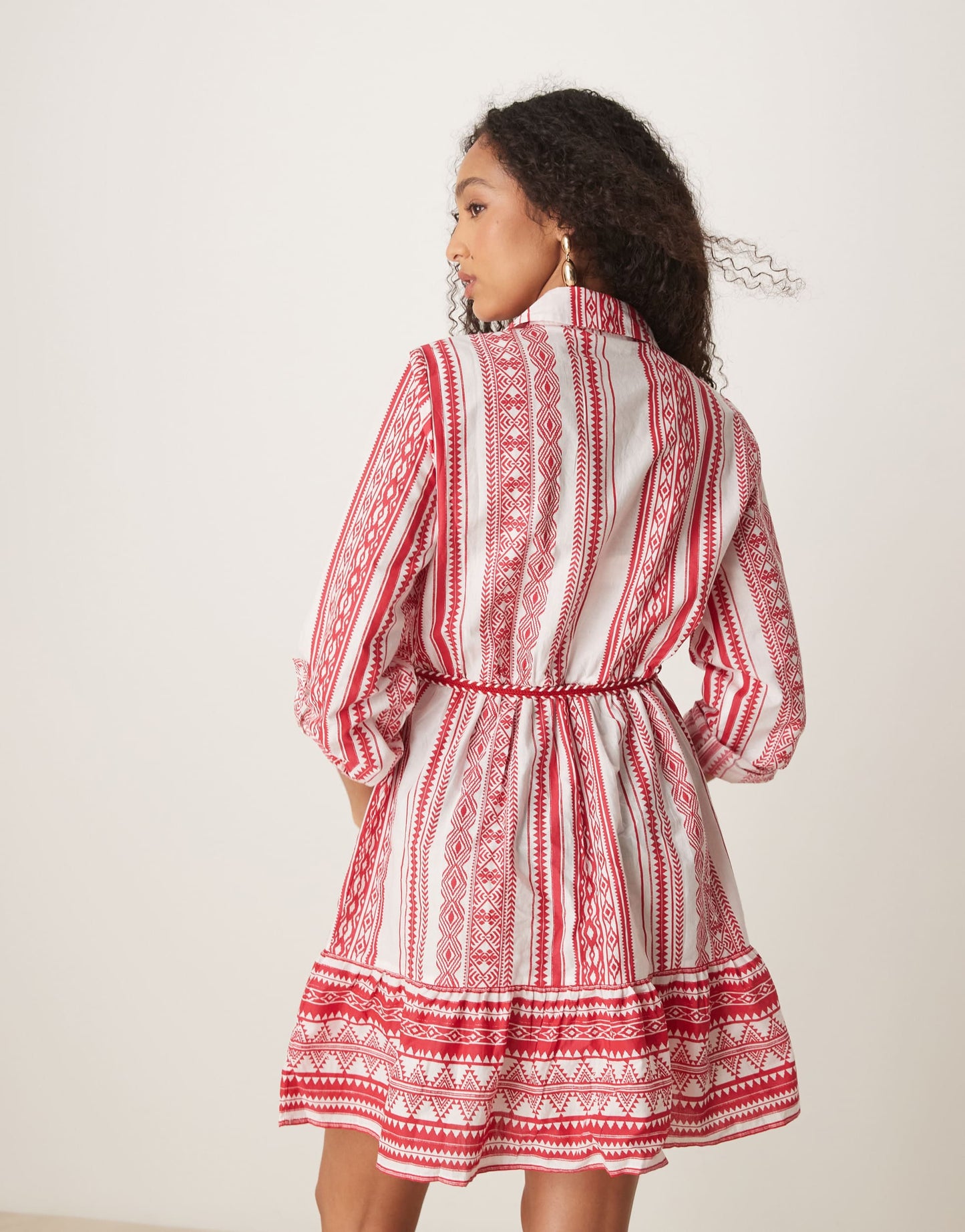 JDY tie waist mini dress in red print