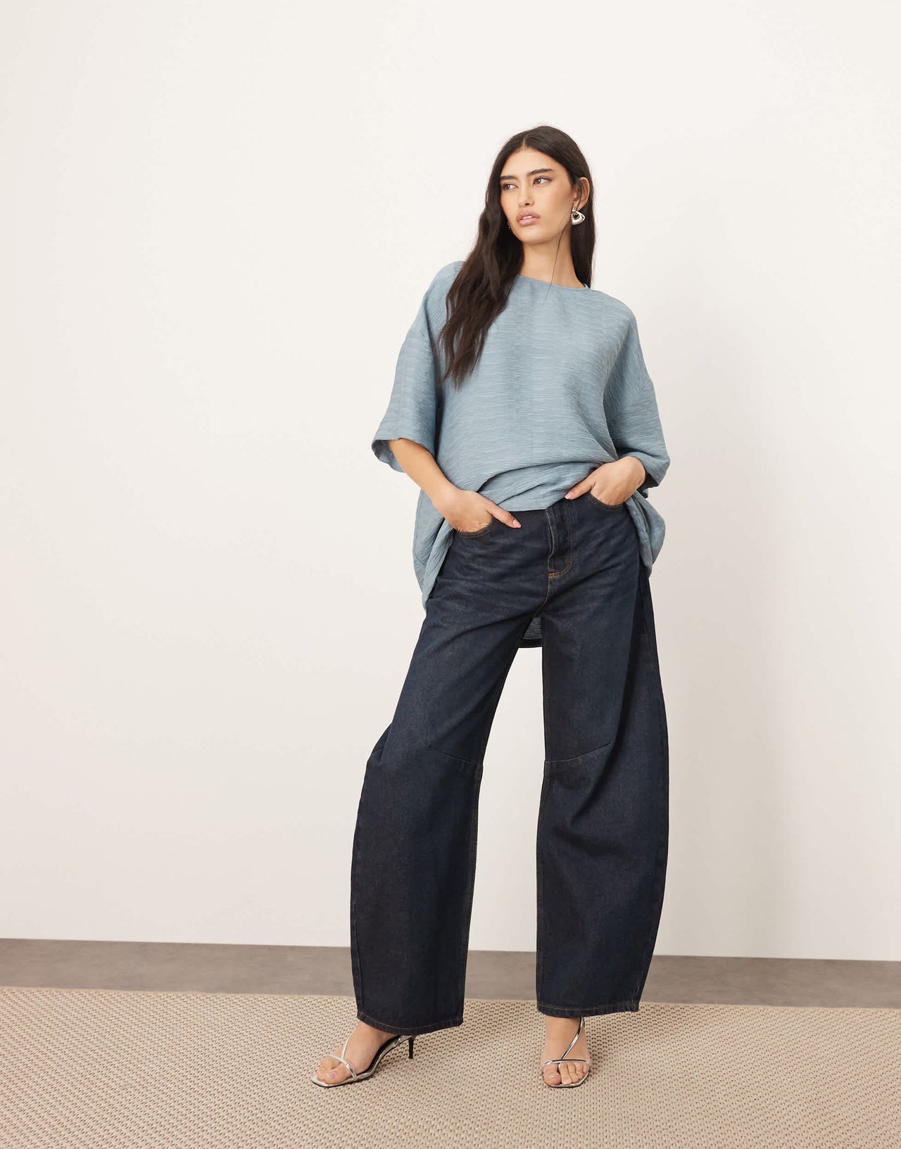 ARRANGE oversized textured boxy woven t-shirt in denim blue