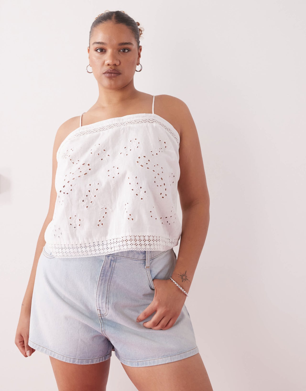 COLLUSION Plus open back crochet patch work cami top in white
