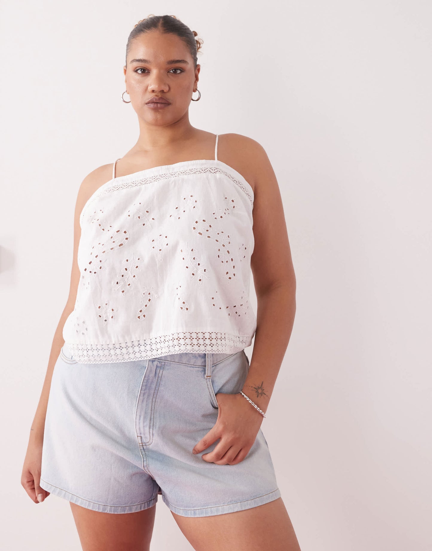 COLLUSION Plus open back crochet patch work cami top in white