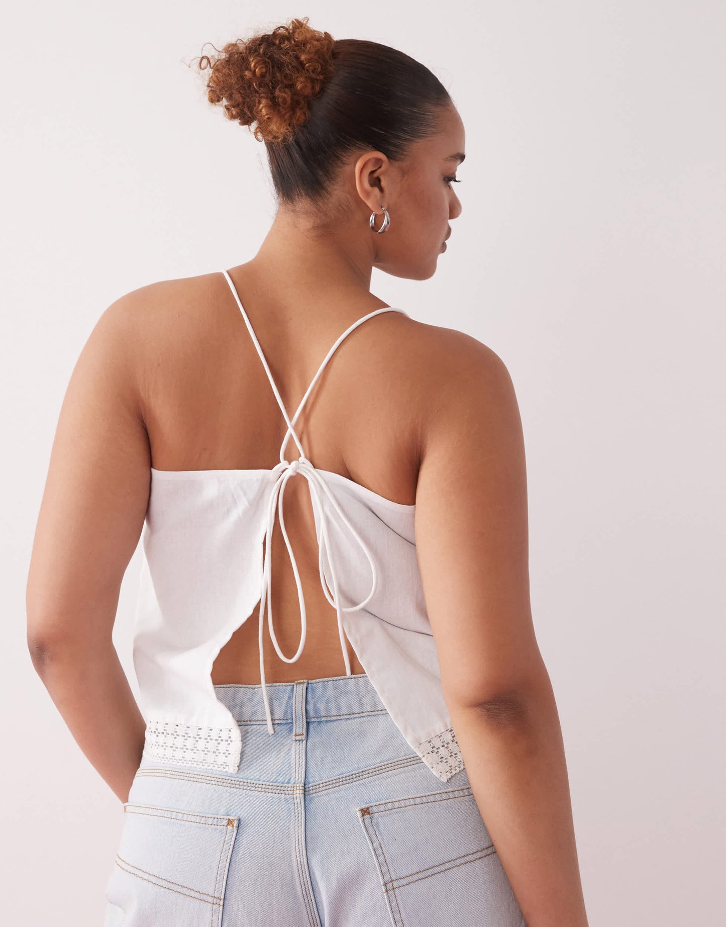 COLLUSION Plus open back crochet patch work cami top in white