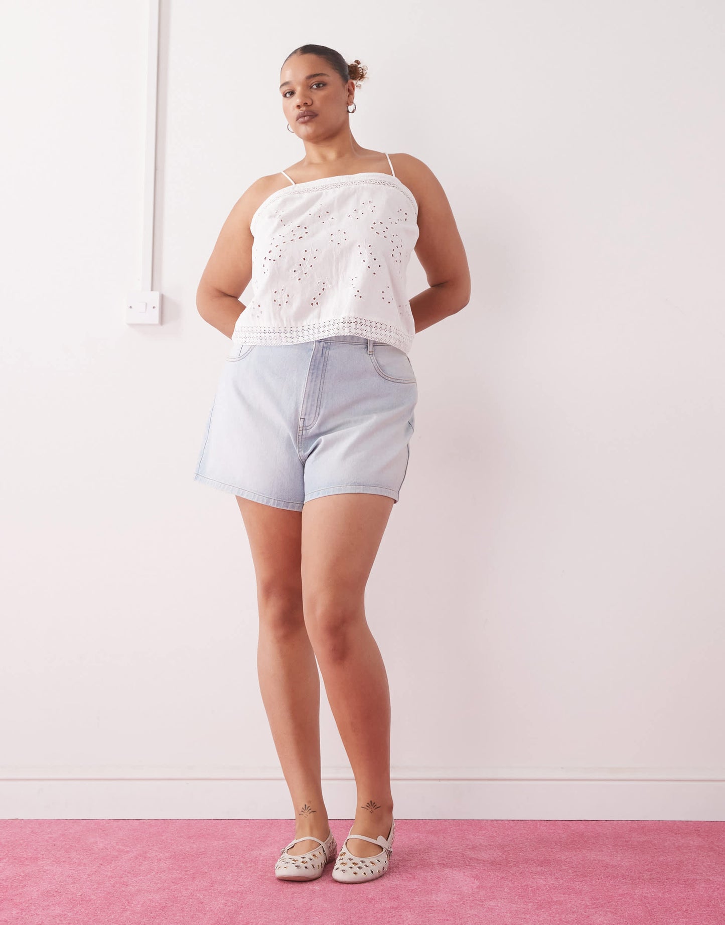 COLLUSION Plus open back crochet patch work cami top in white