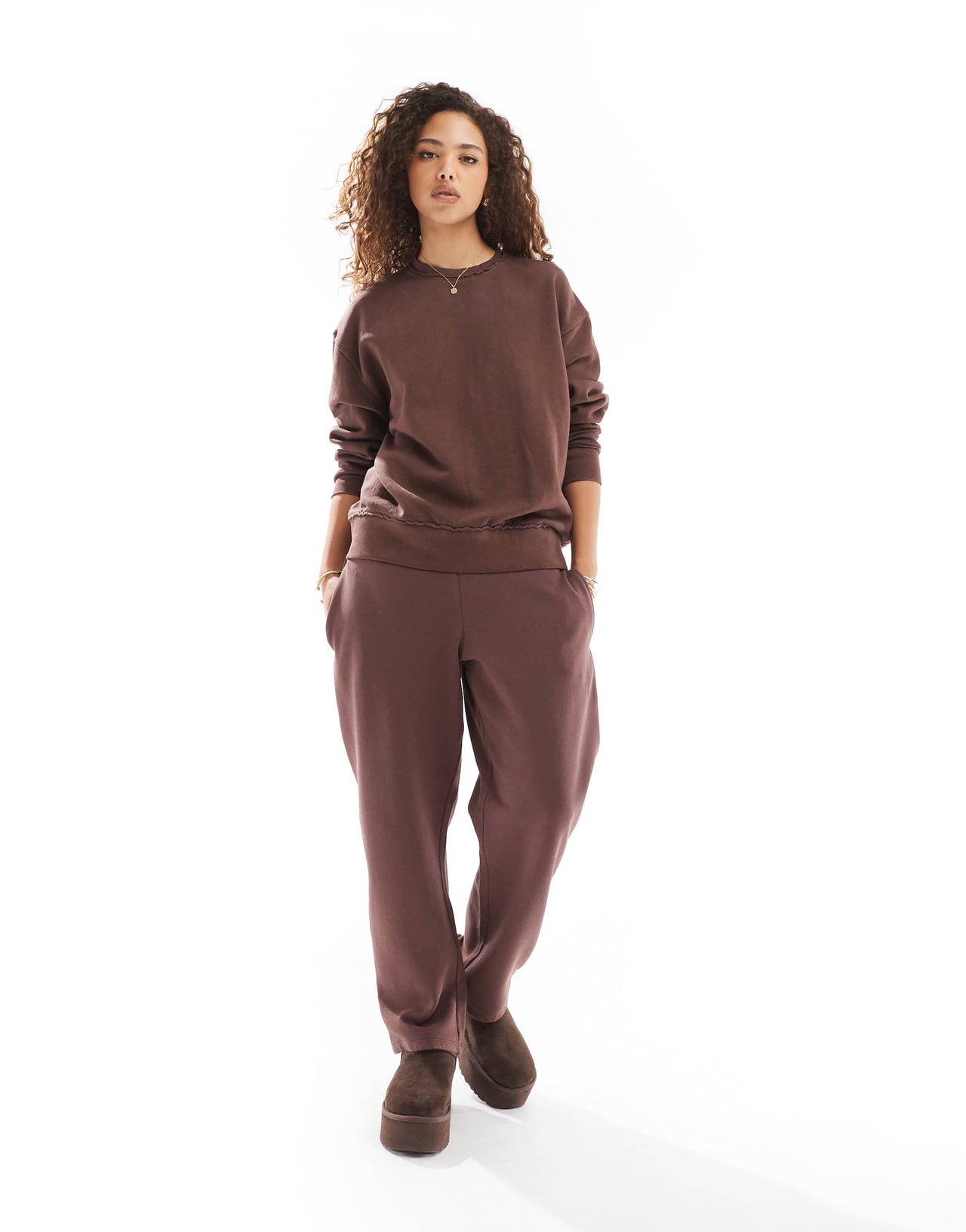 Pull&Bear wide leg jogger co-ord in brown