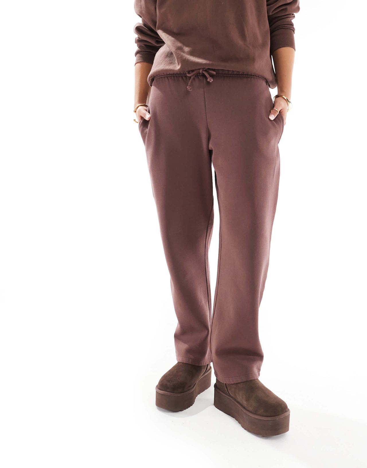 Pull&Bear wide leg jogger co-ord in brown
