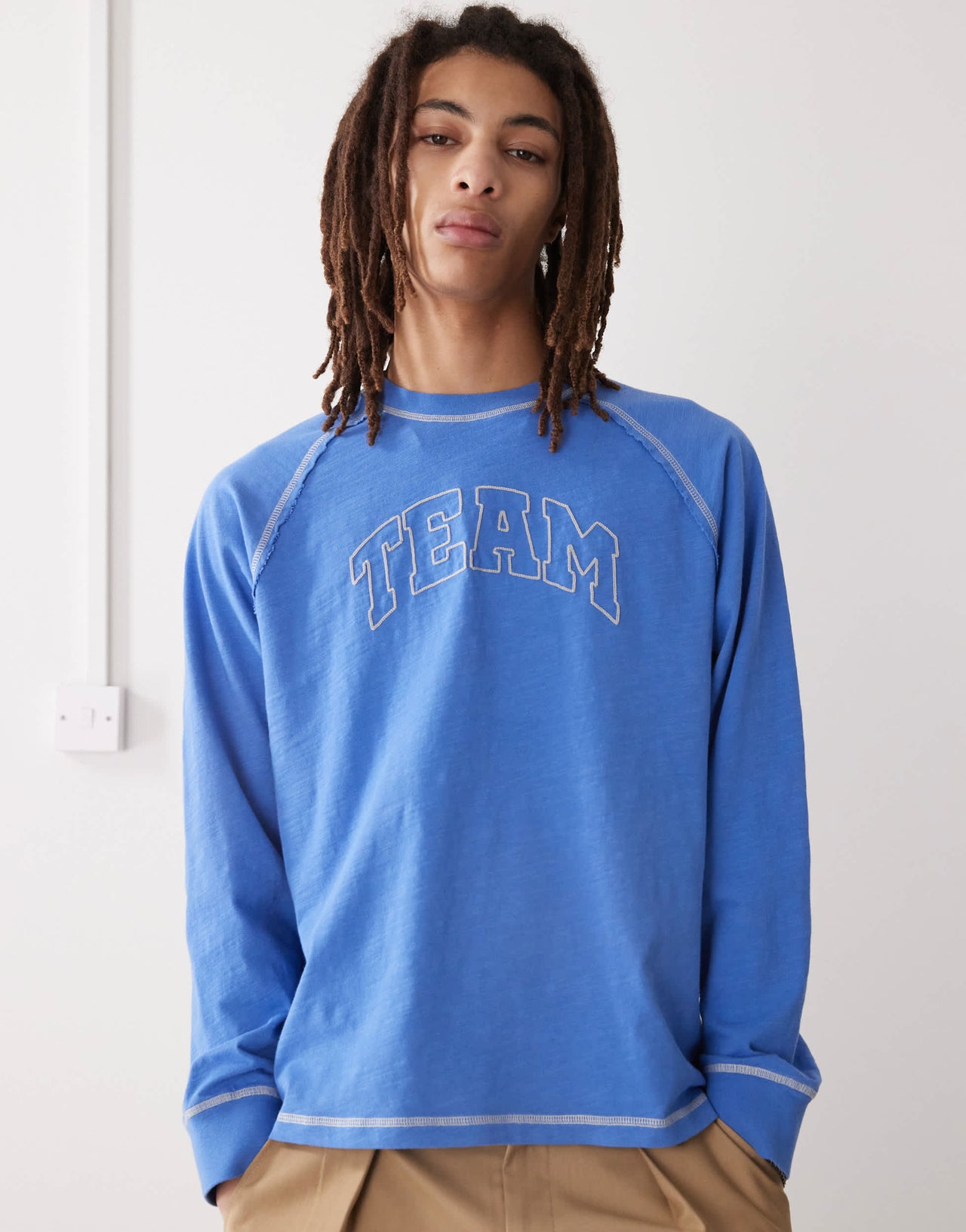 COLLUSION Long sleeve t-shirt with varisty print in blue