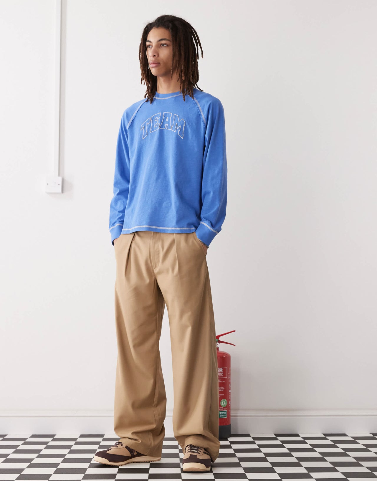 COLLUSION Long sleeve t-shirt with varisty print in blue