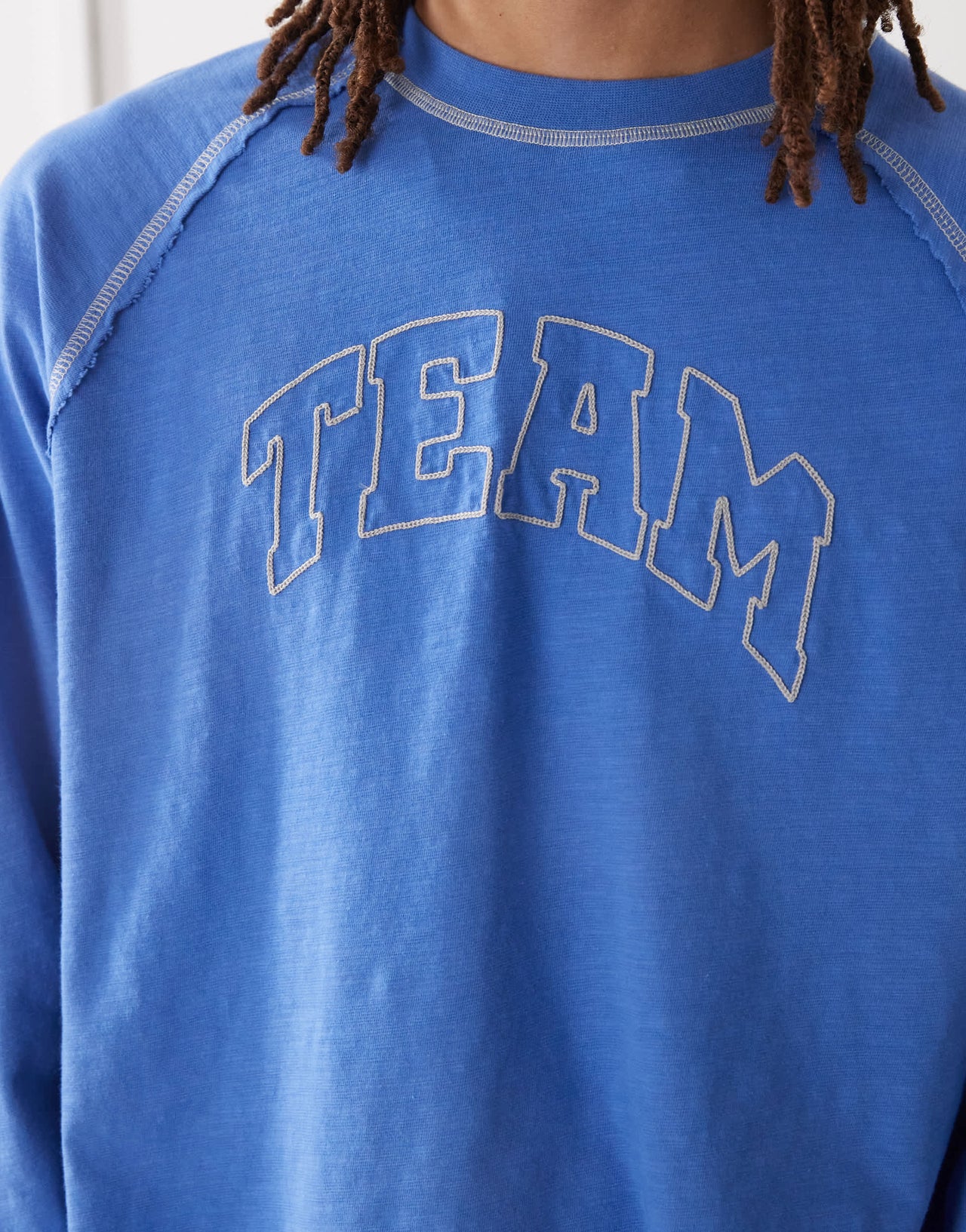 COLLUSION Long sleeve t-shirt with varisty print in blue