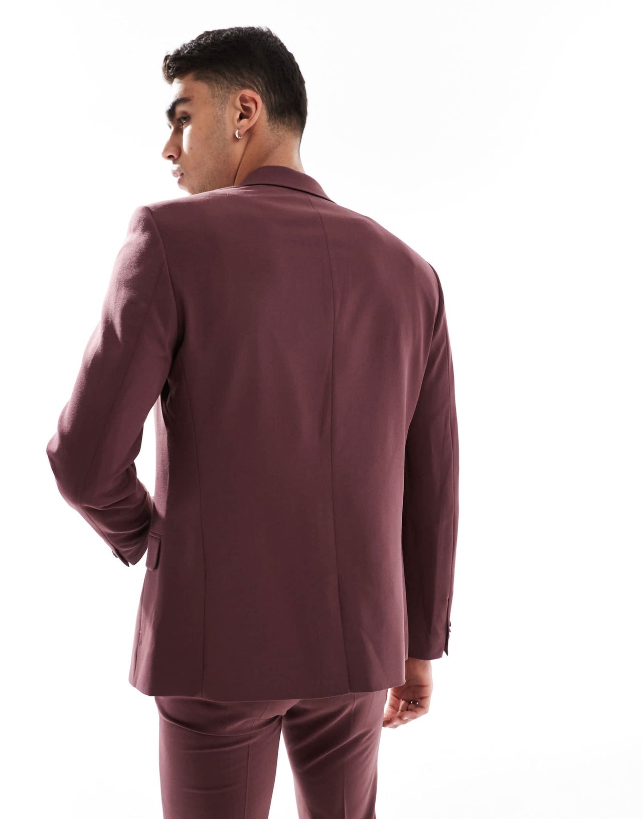 ASOS DESIGN four way stretch skinny suit jacket in burgundy