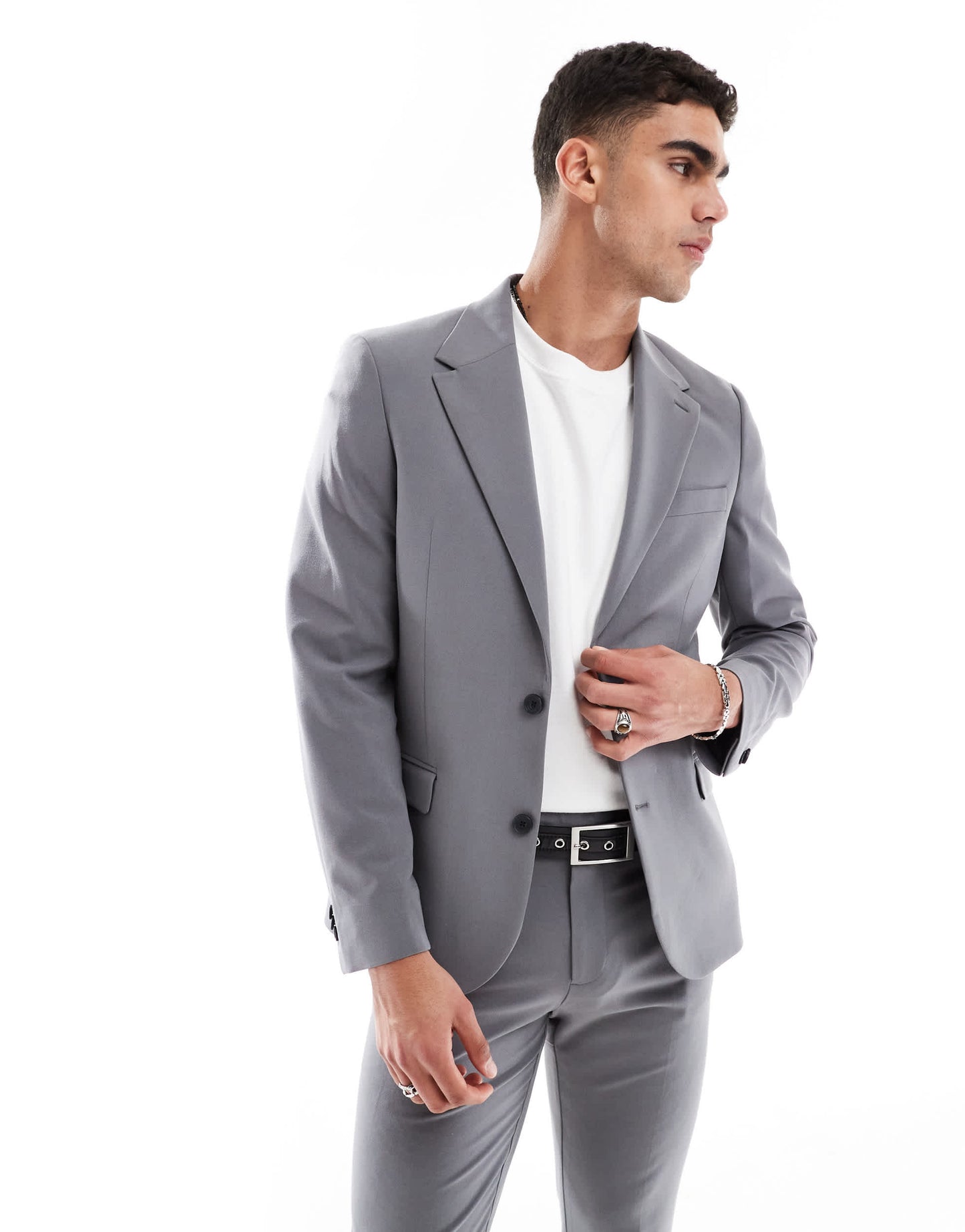 ASOS DESIGN four way stretch skinny suit jacket in charcoal