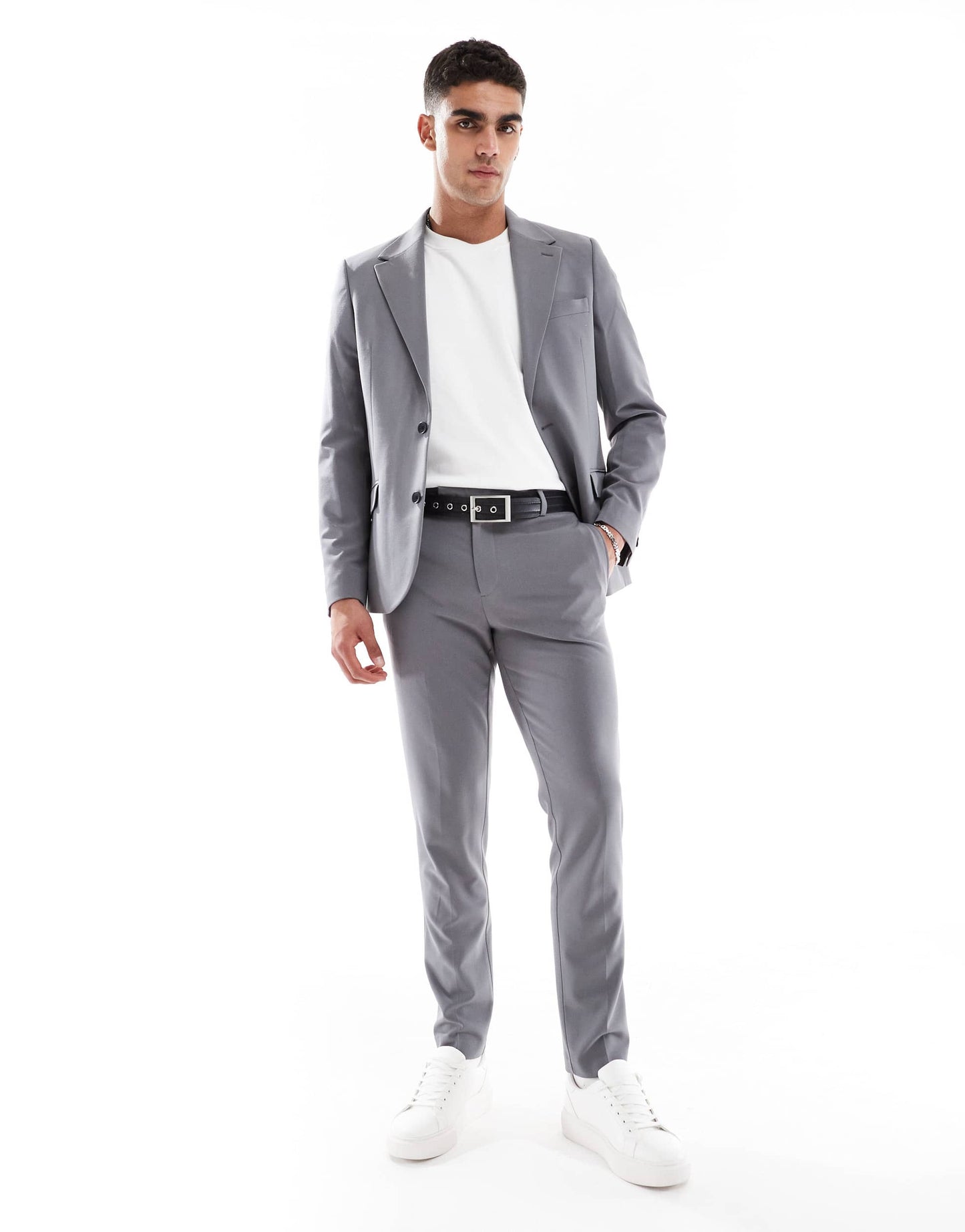 ASOS DESIGN four way stretch skinny suit jacket in charcoal