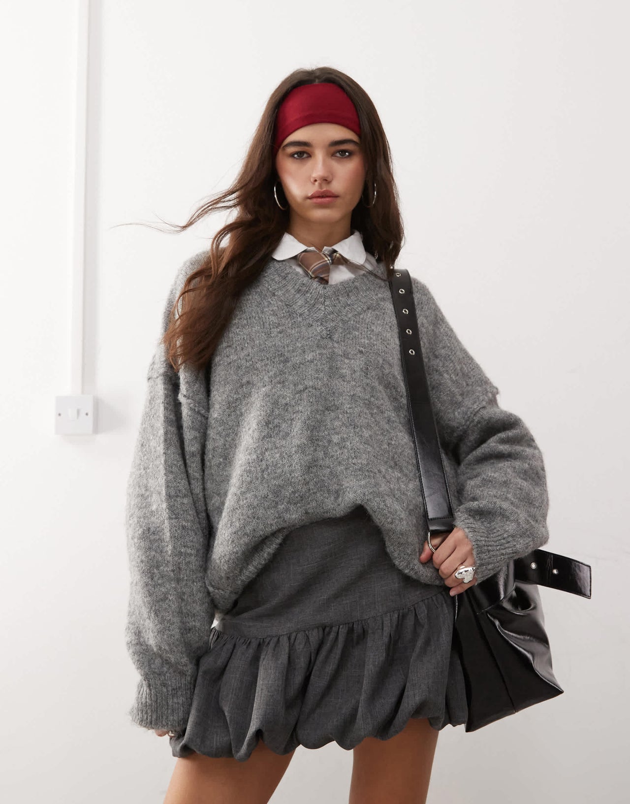 COLLUSION tailored bubble mini skirt in black