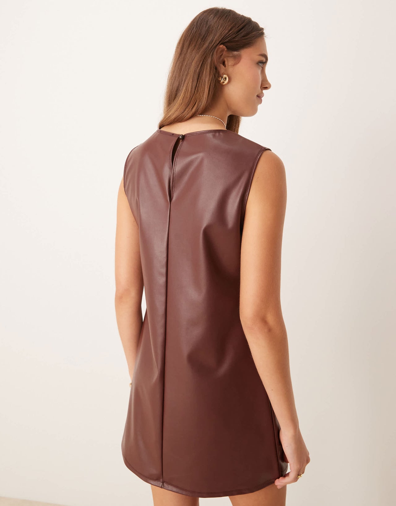 Miss Selfridge pu shift mini dress in brown