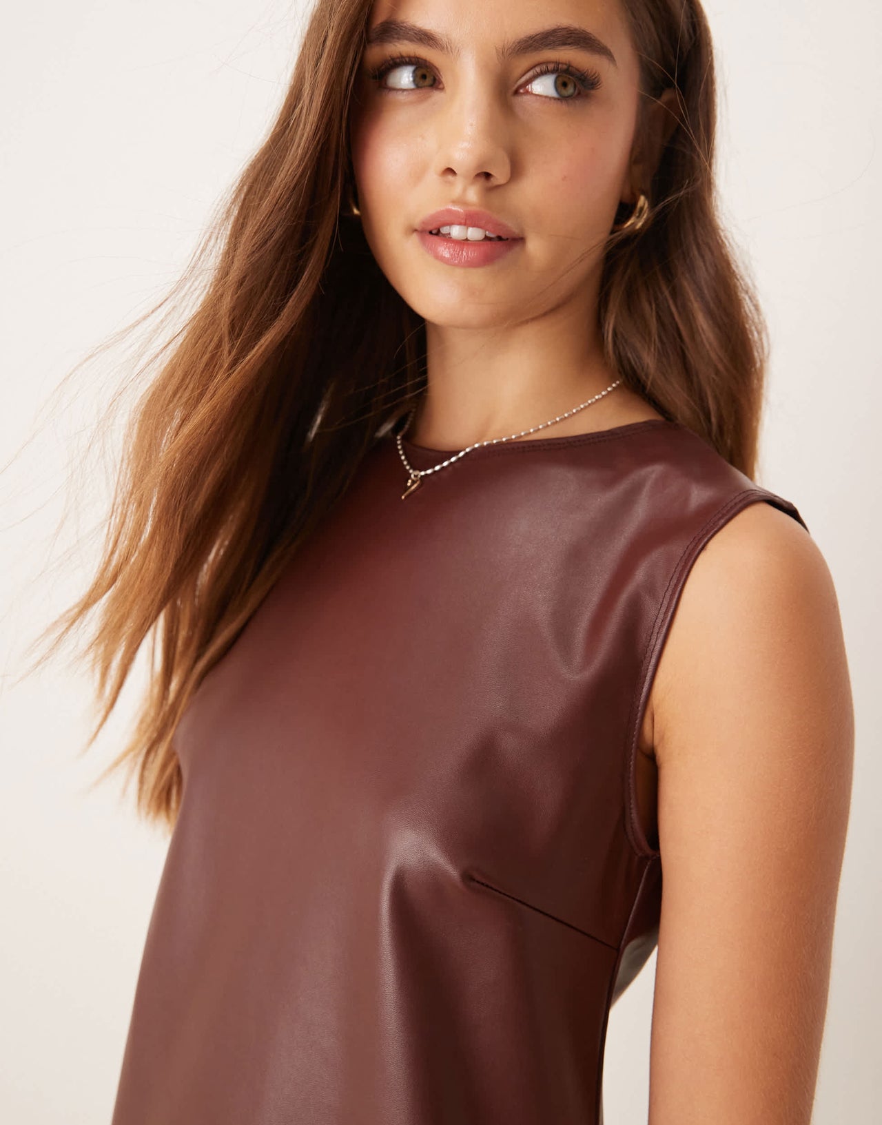 Miss Selfridge pu shift mini dress in brown