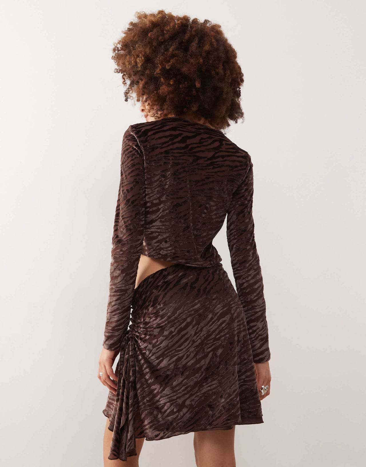 COLLUSION tie side awkward length skirt in brown devore co-ord