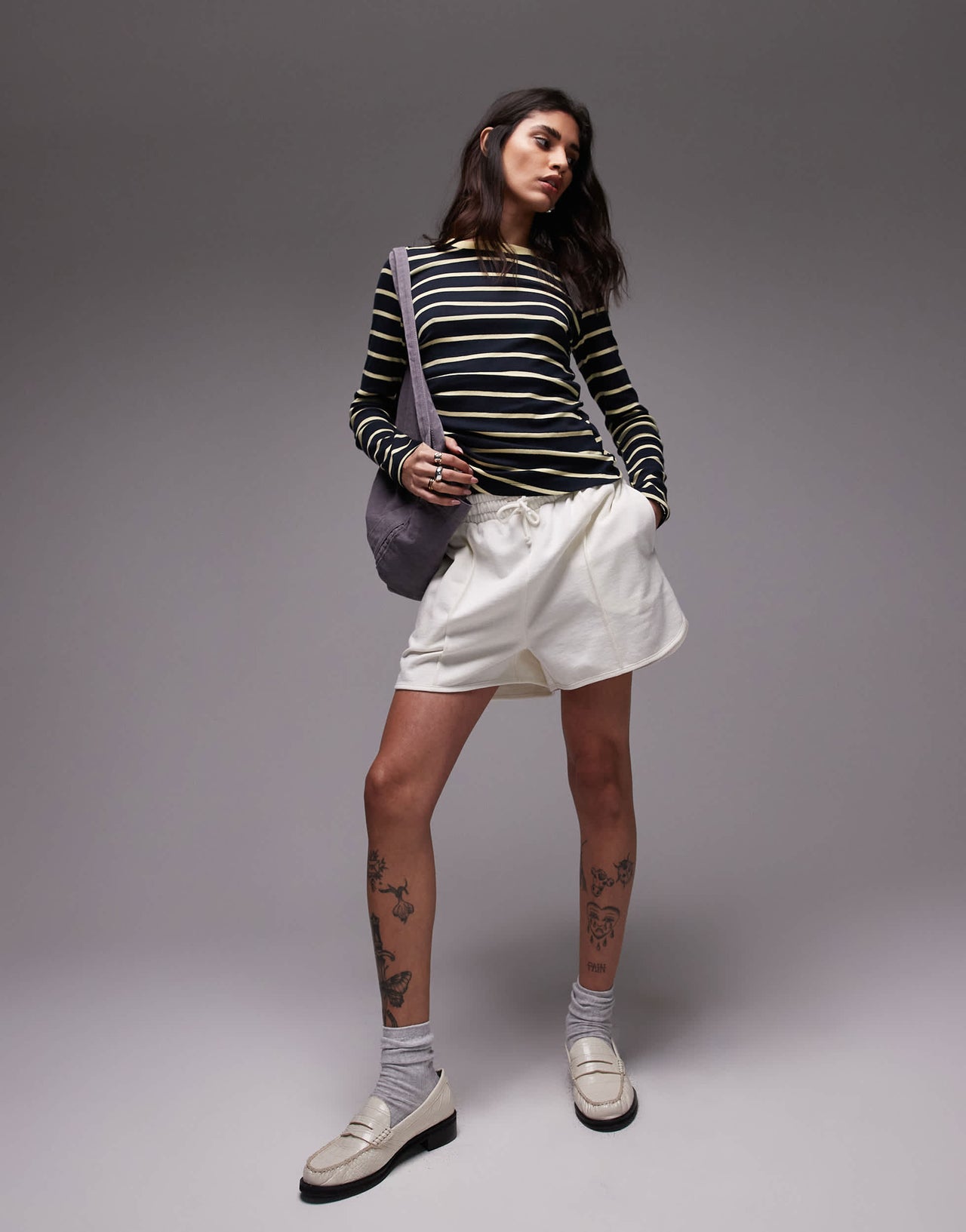 Topshop stripe hitched side long sleeve top in multi