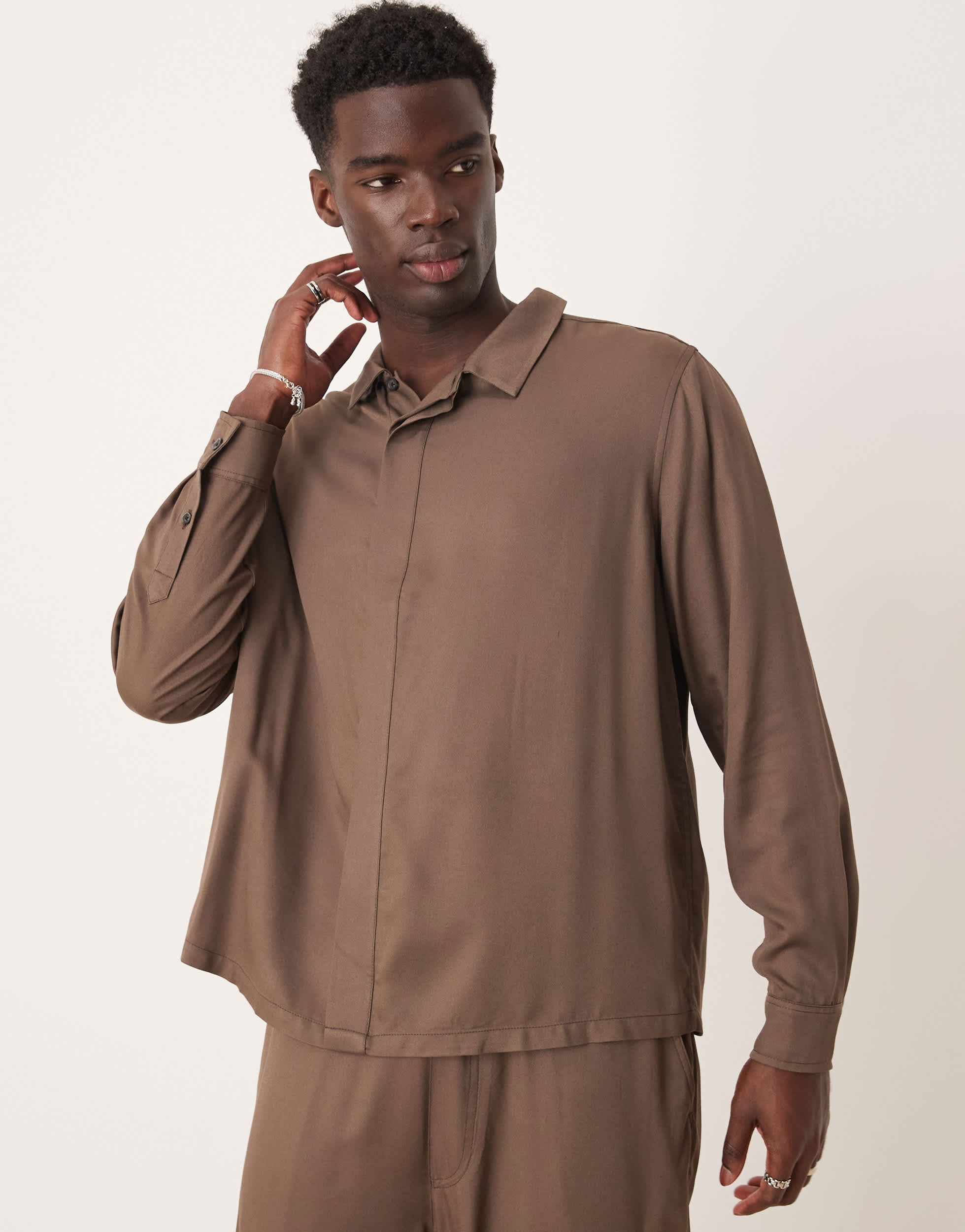ASOS DESIGN co-ord relaxed shirt in brown