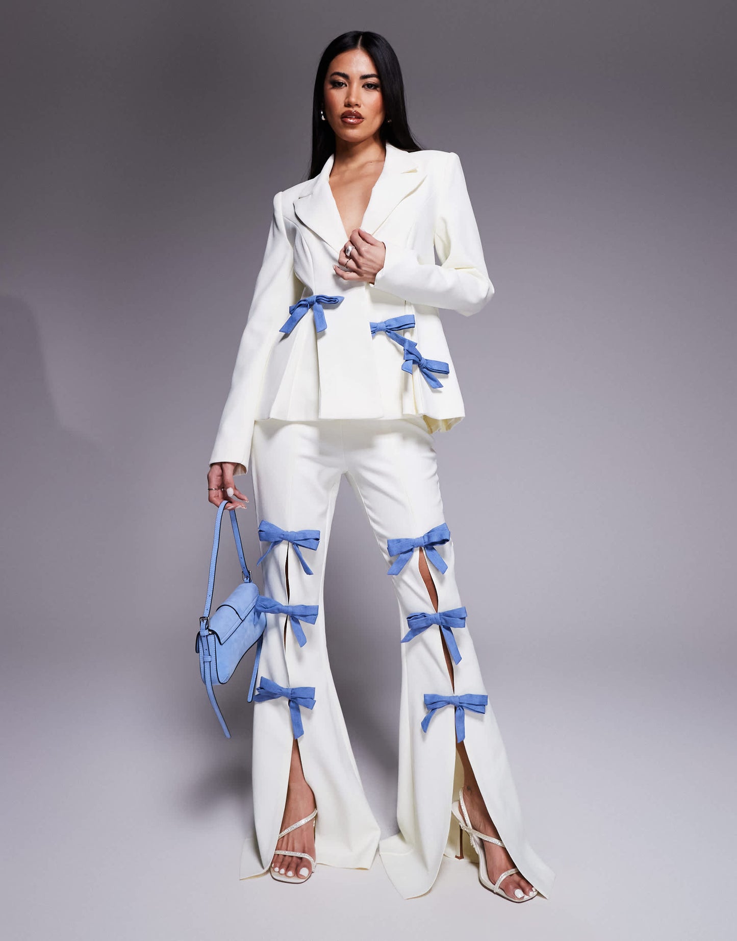 ASOS LUXE co-ord tailored blazer with denim bows in cream