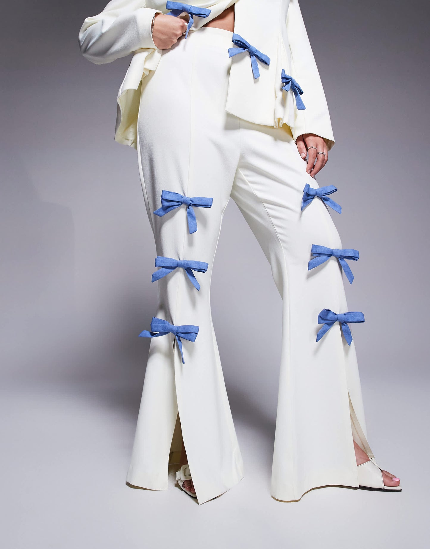 ASOS LUXE Curve co-ord tailored trouser with denim bows in cream