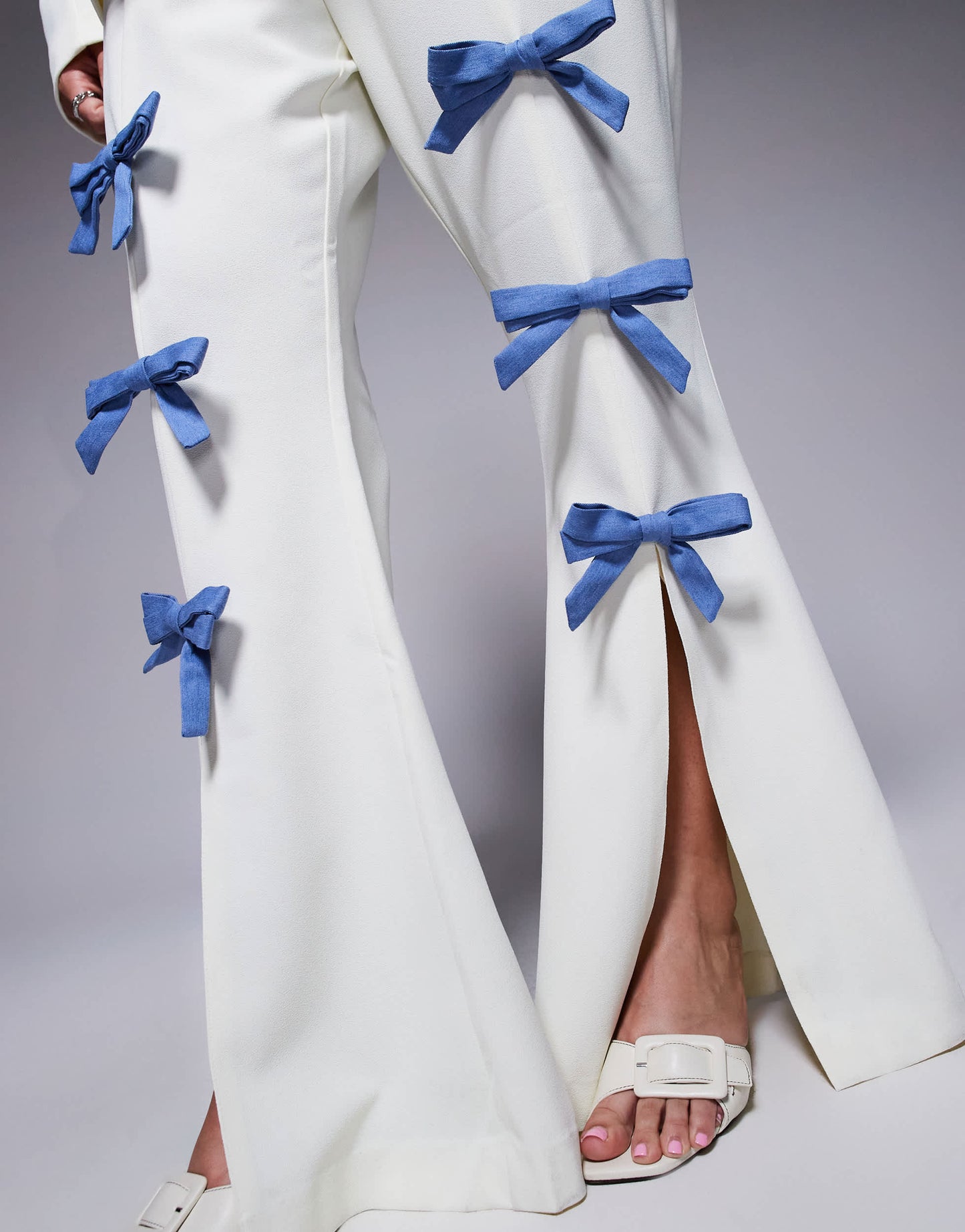 ASOS LUXE Curve co-ord tailored trouser with denim bows in cream