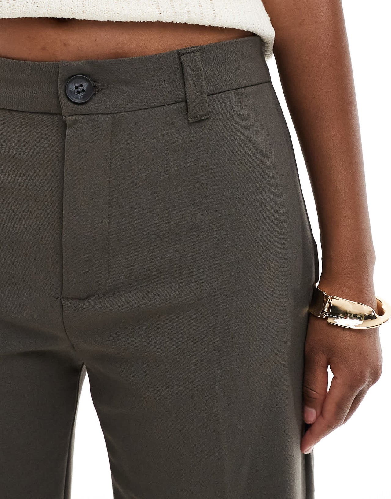 Pull&Bear high waist straight leg trousers in dark brown