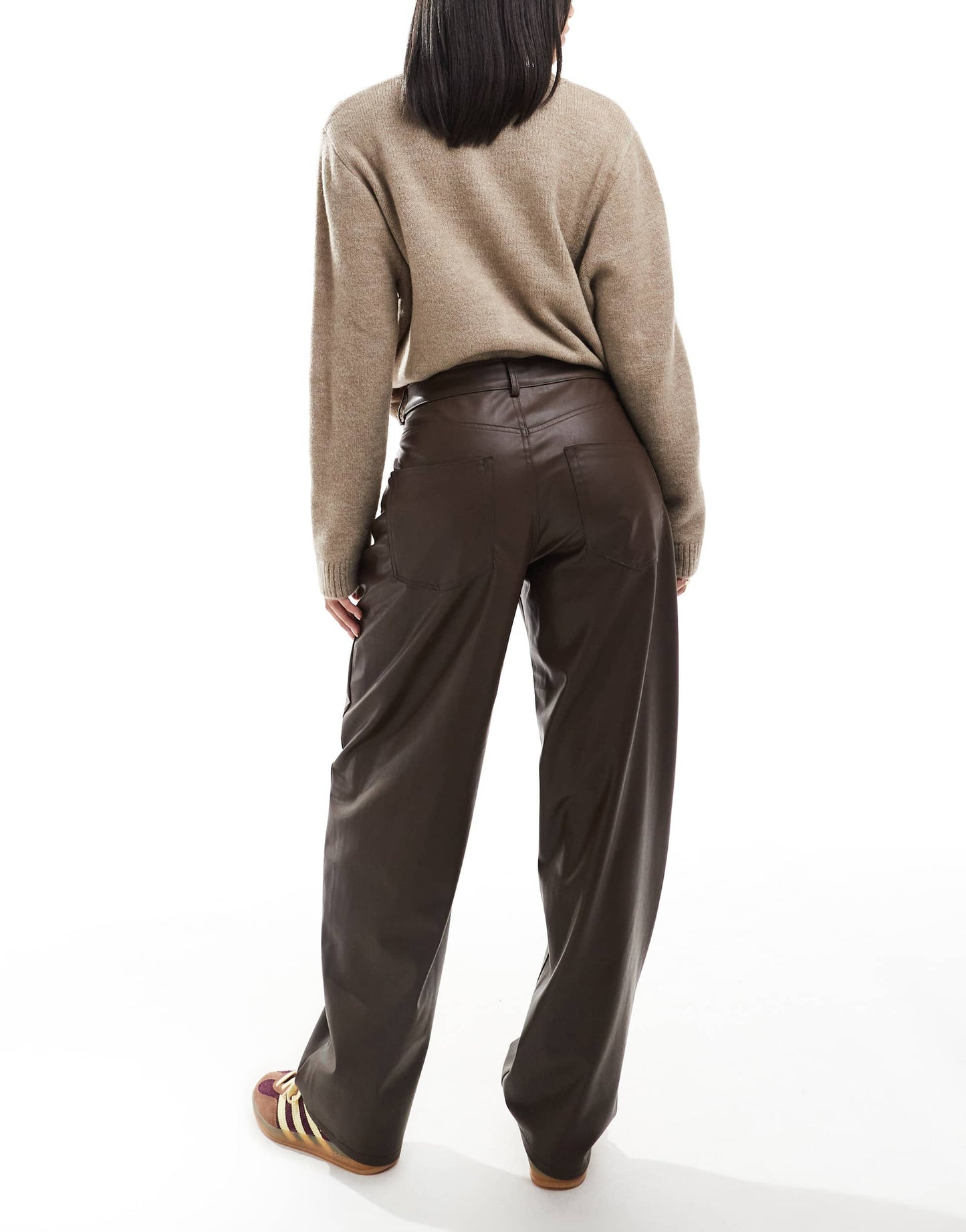 Pull&Bear straight leg faux leather trouser in brown