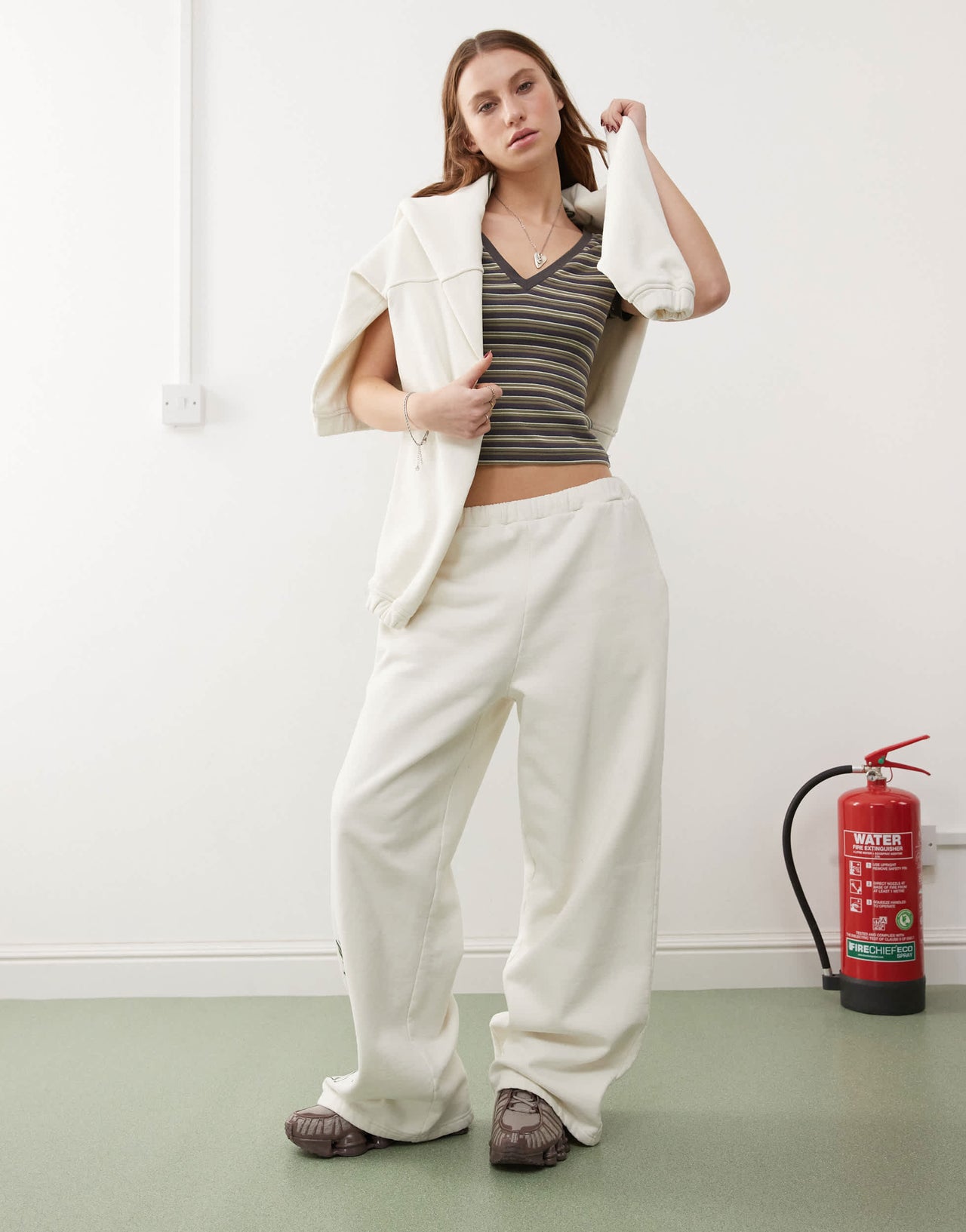 COLLUSION relaxed jogger with logo graphic in ecru