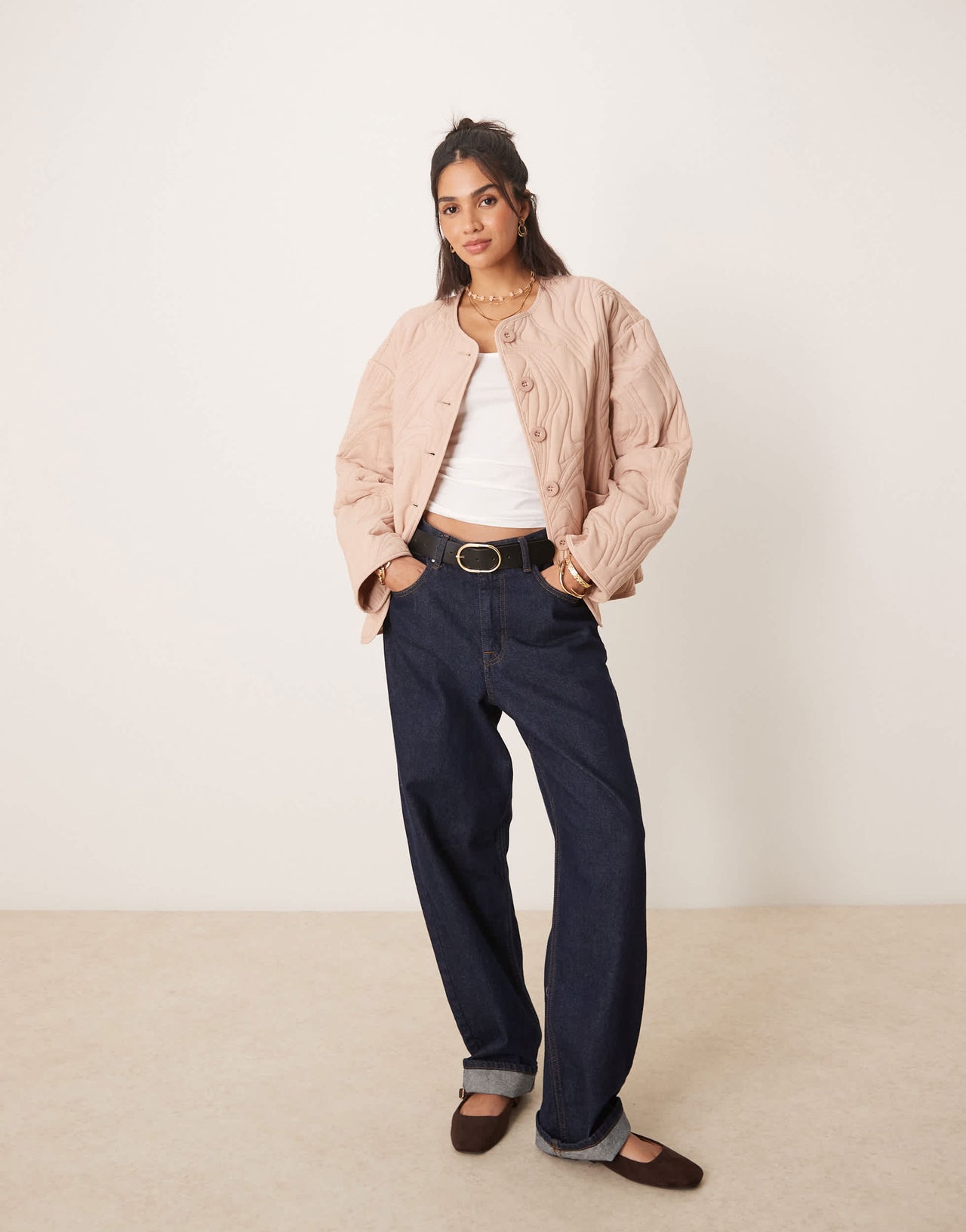 ASOS DESIGN textured quilted cotton jacket in pale pink