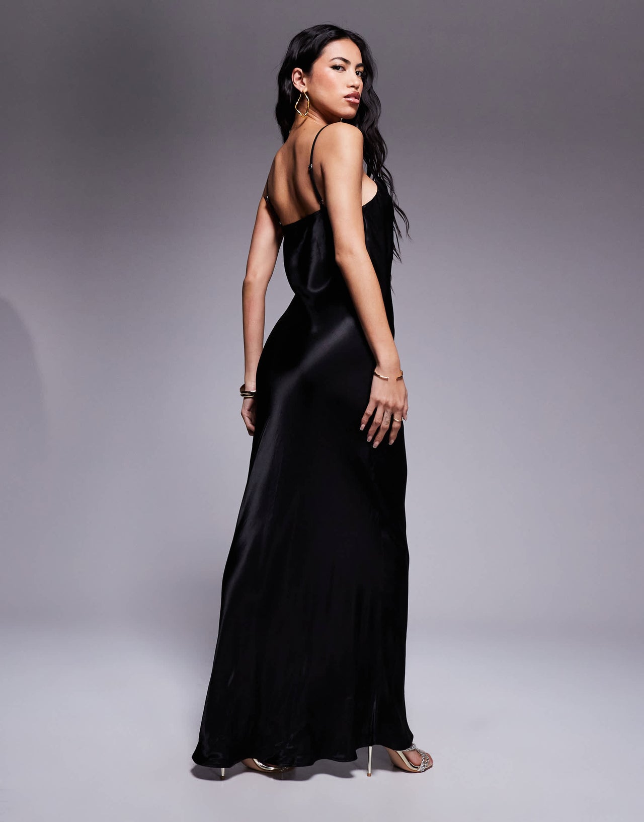 ASOS DESIGN satin cowl lace insert maxi dress in black