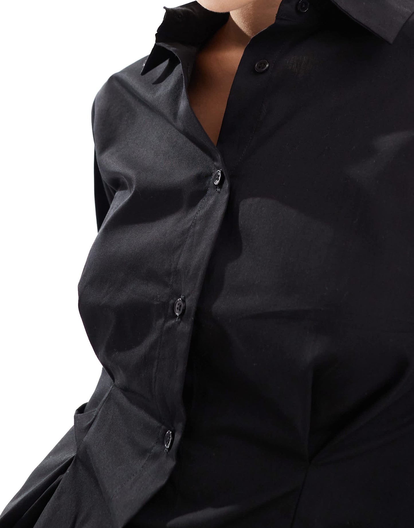 ASOS DESIGN poplin cinch waist shirt in black