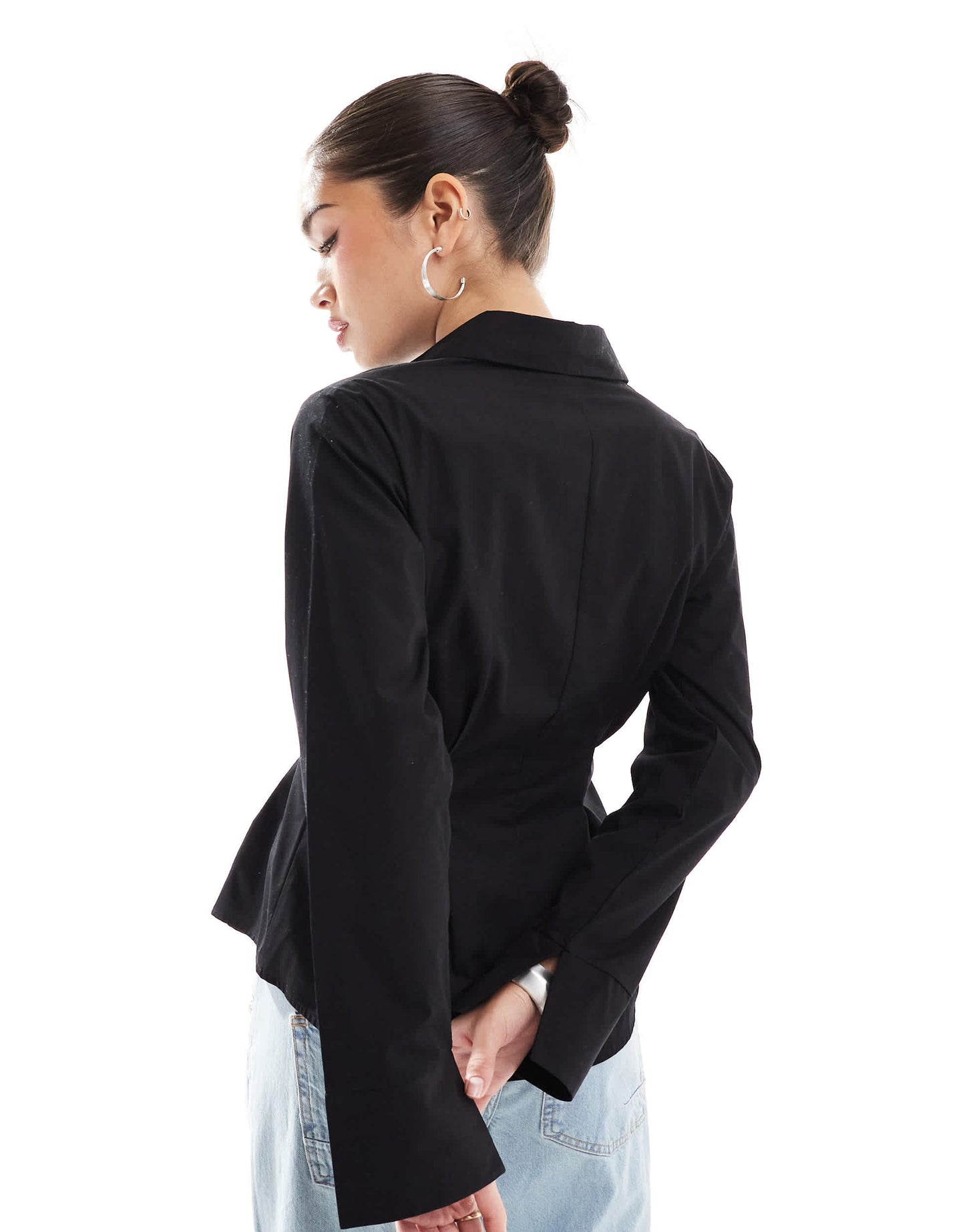 ASOS DESIGN poplin cinch waist shirt in black