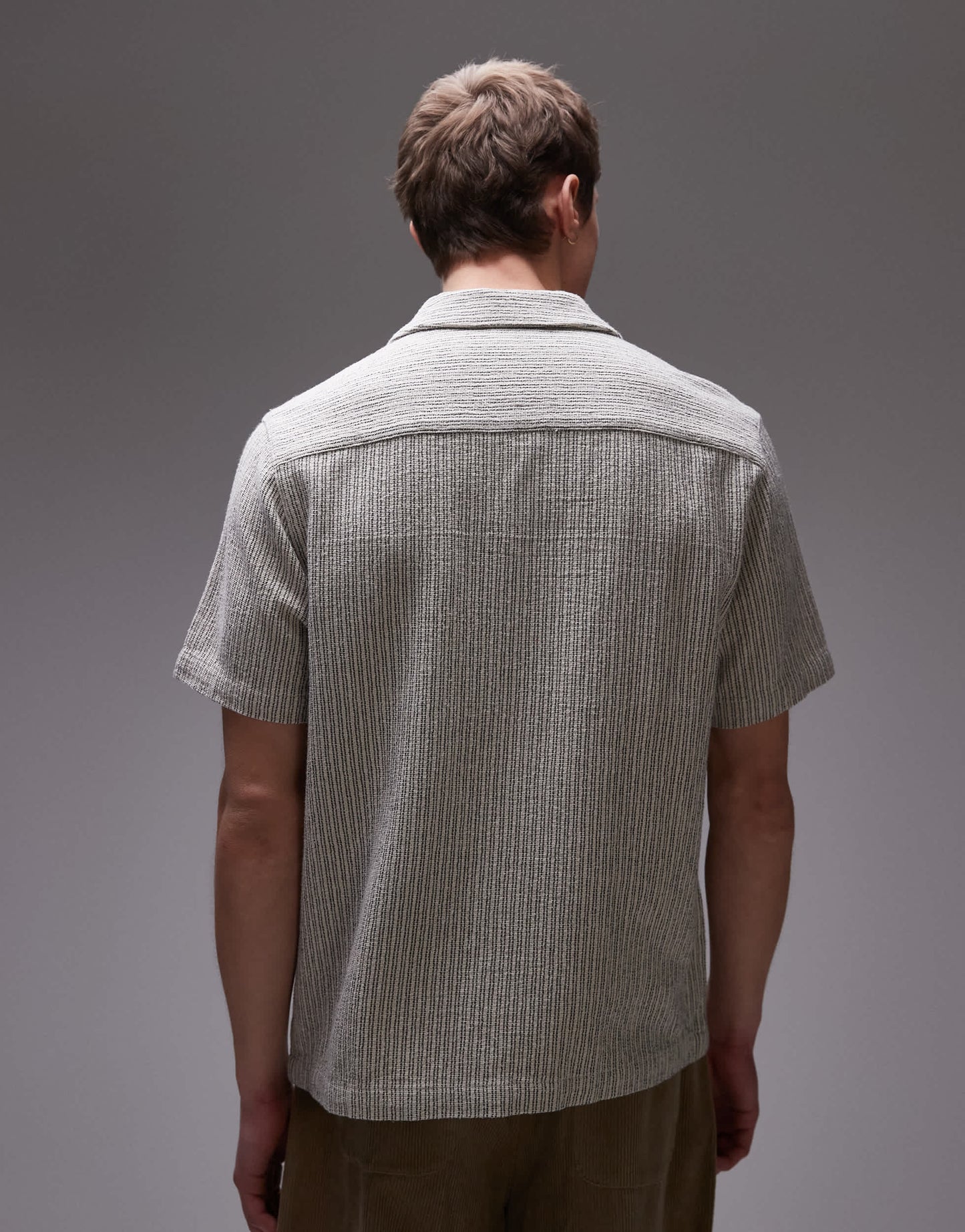 Topman short sleeve textured stripe shirt in stone