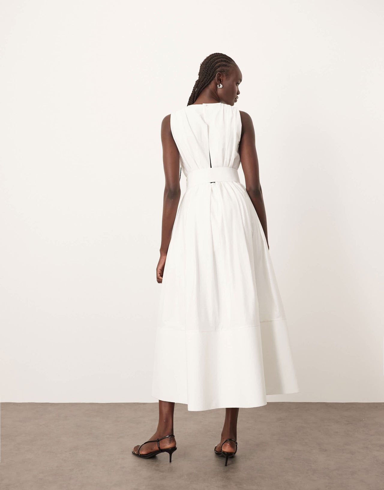 ARRANGE premium textured midi dress with v front in white