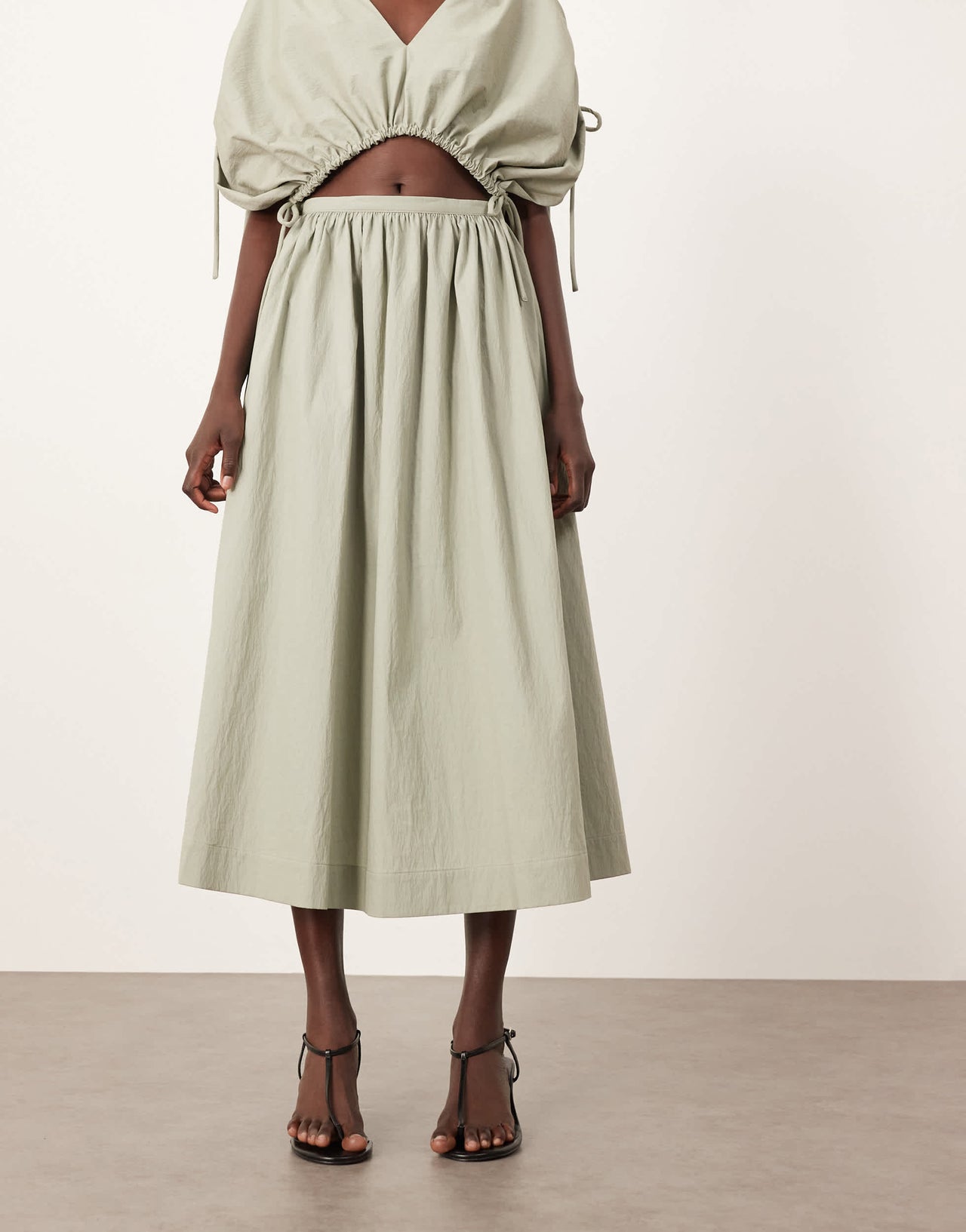 ARRANGE full skirt co-ord with drop waist detail in sage