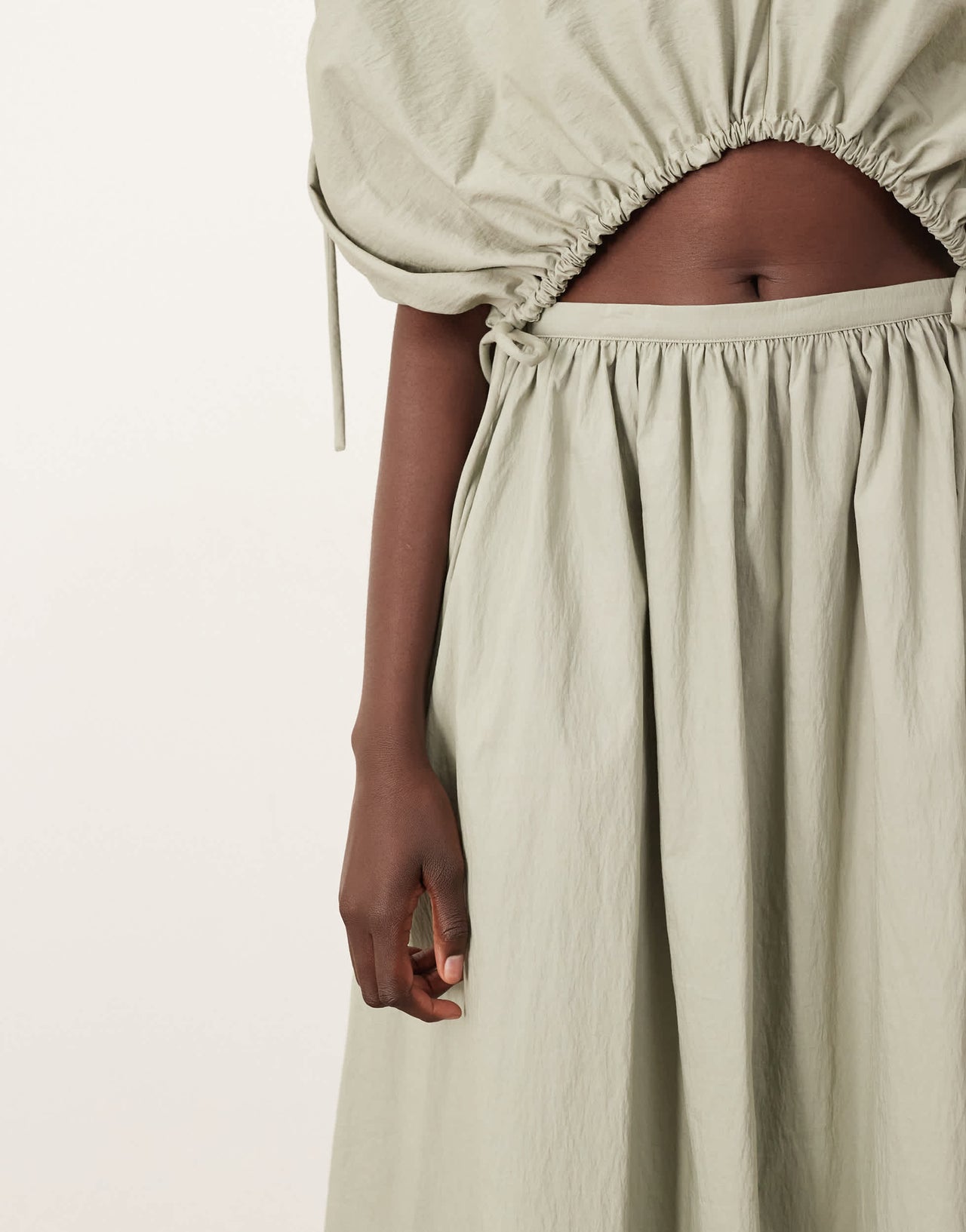 ARRANGE full skirt co-ord with drop waist detail in sage