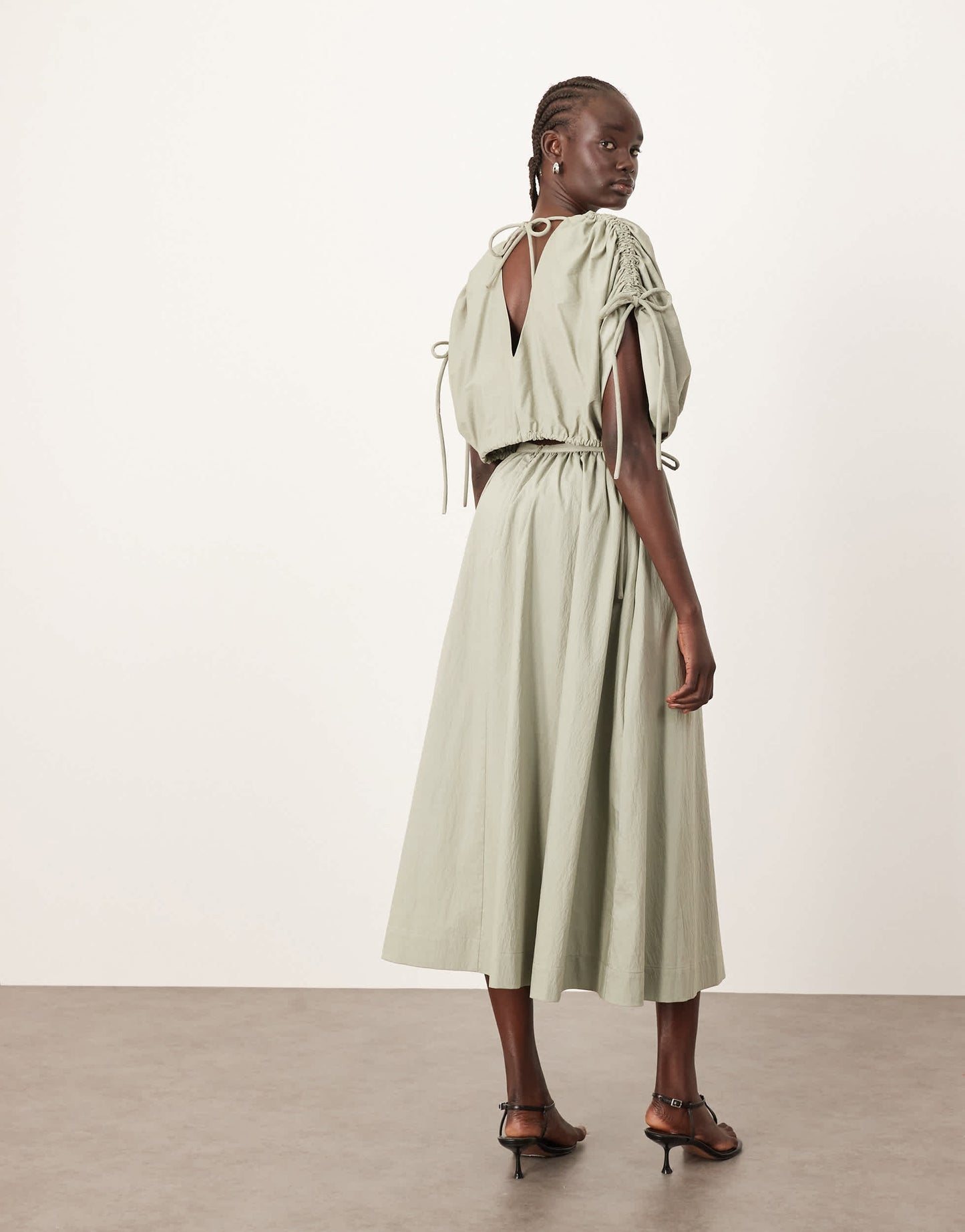 ARRANGE full skirt co-ord with drop waist detail in sage