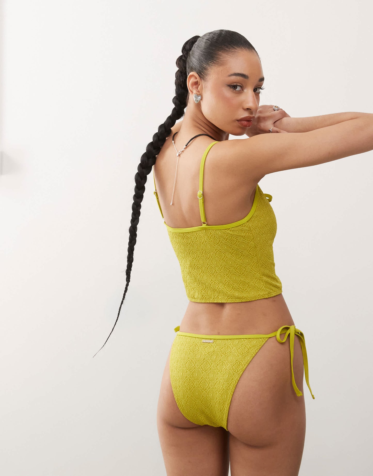Reclaimed Vintage tie side bikini bottom in green paisley texture