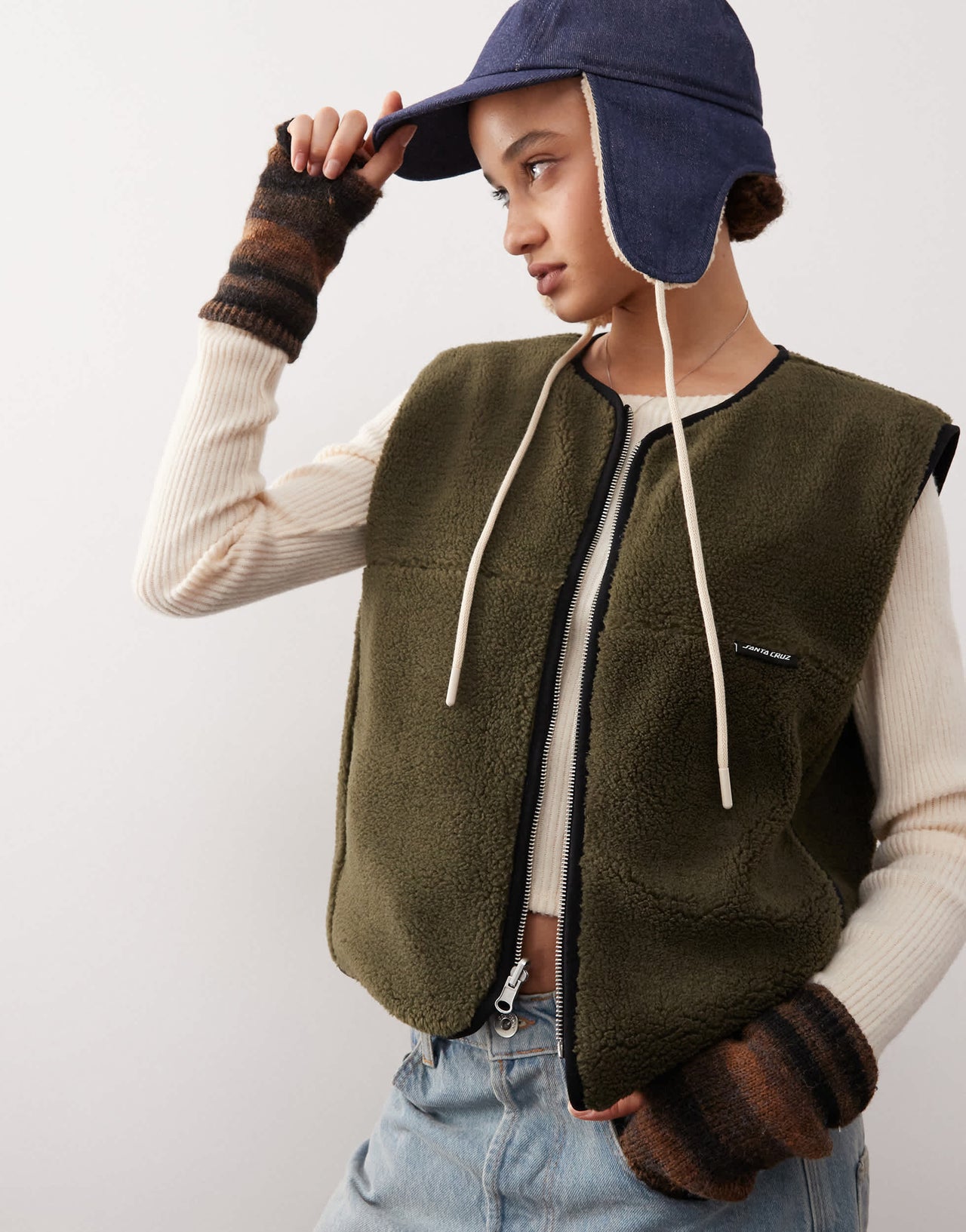 Santa Cruz reversible borg vest in khaki