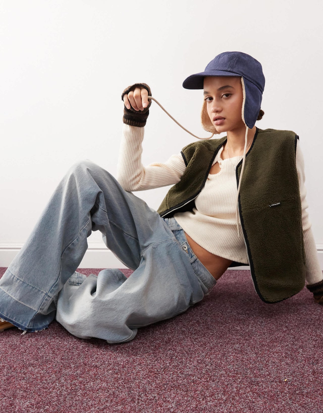 Santa Cruz reversible borg vest in khaki