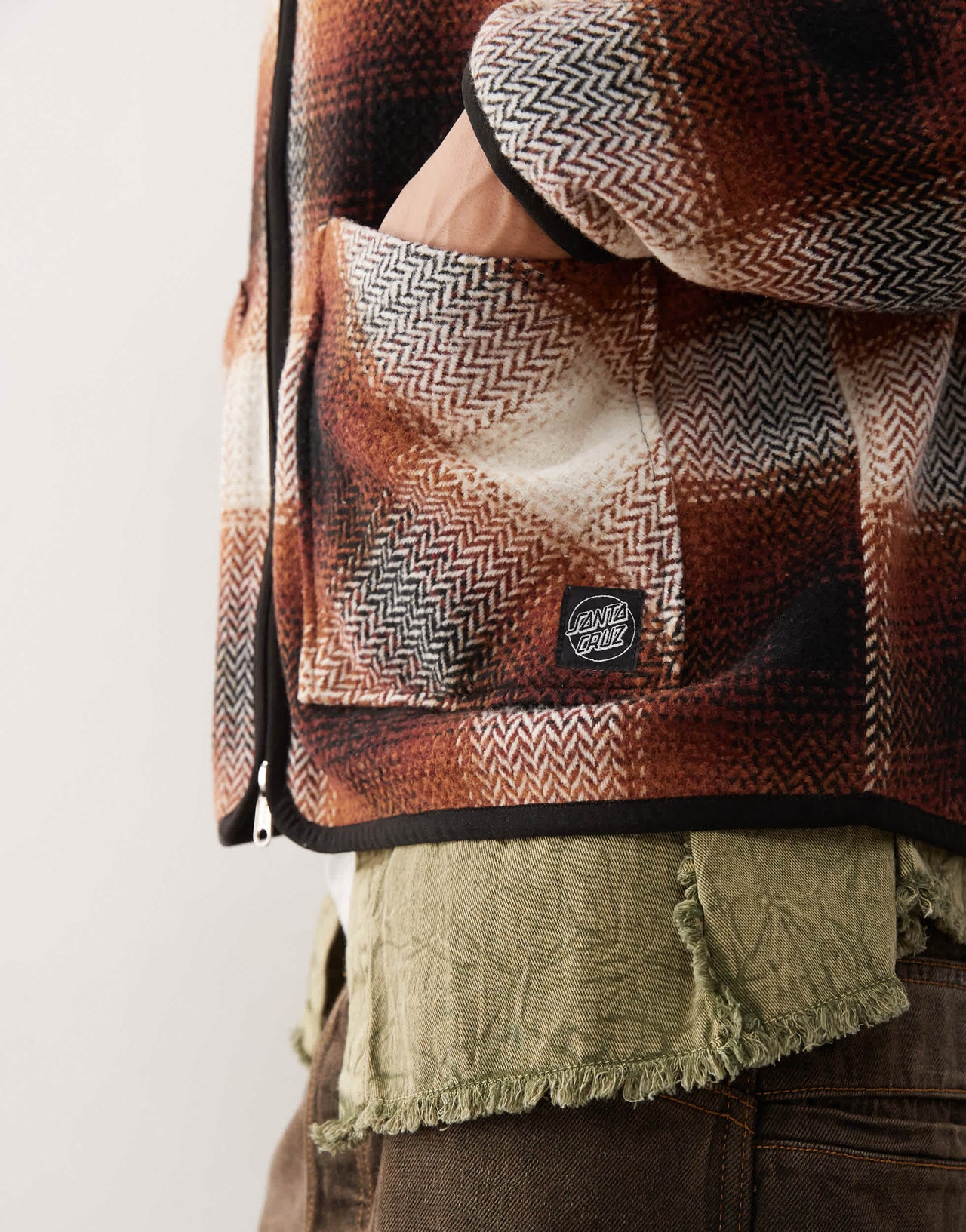 Santa Cruz check jacket with detachable arms in brown