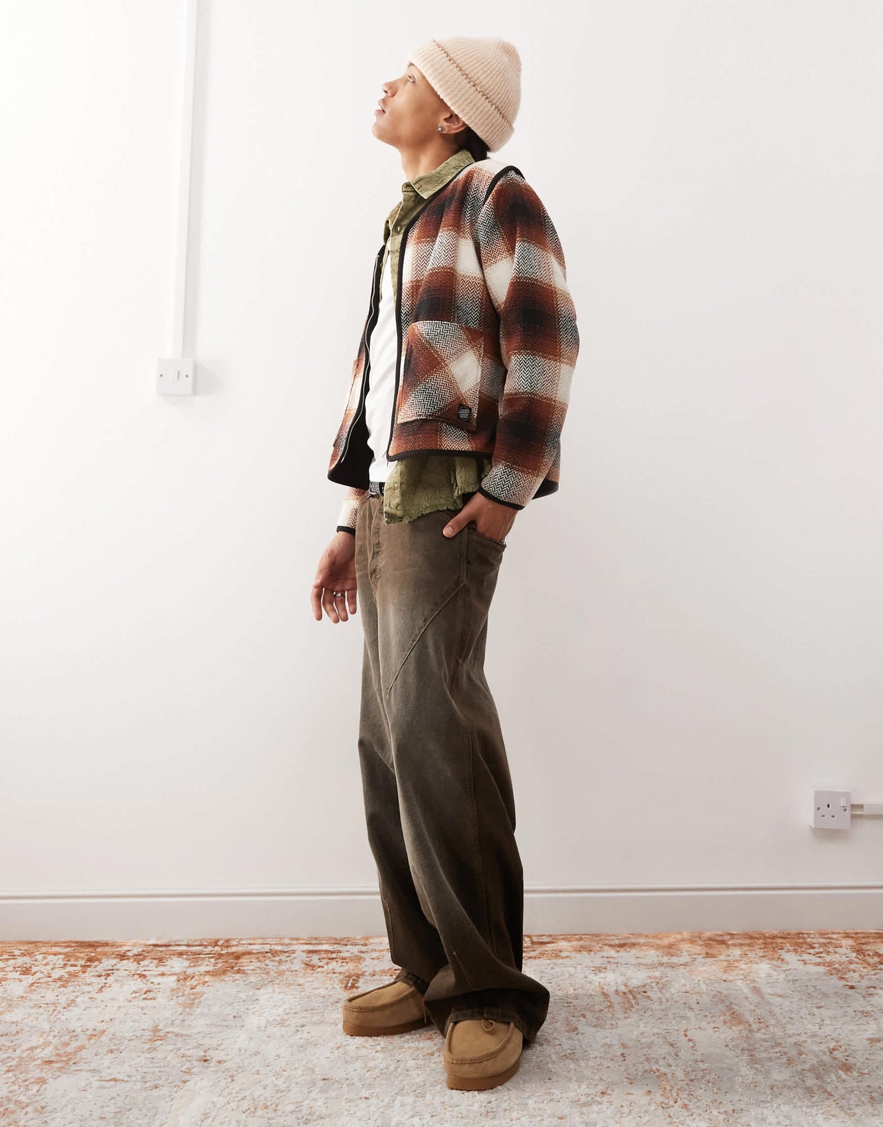 Santa Cruz check jacket with detachable arms in brown