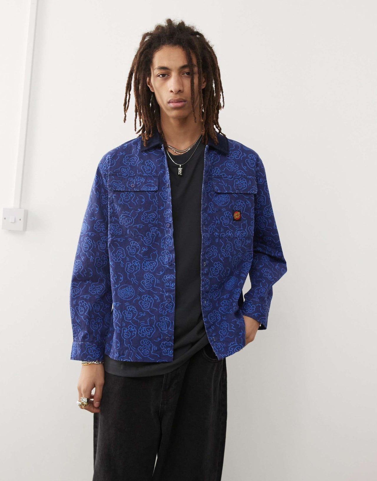 Santa Cruz overshirt in blue tonal print