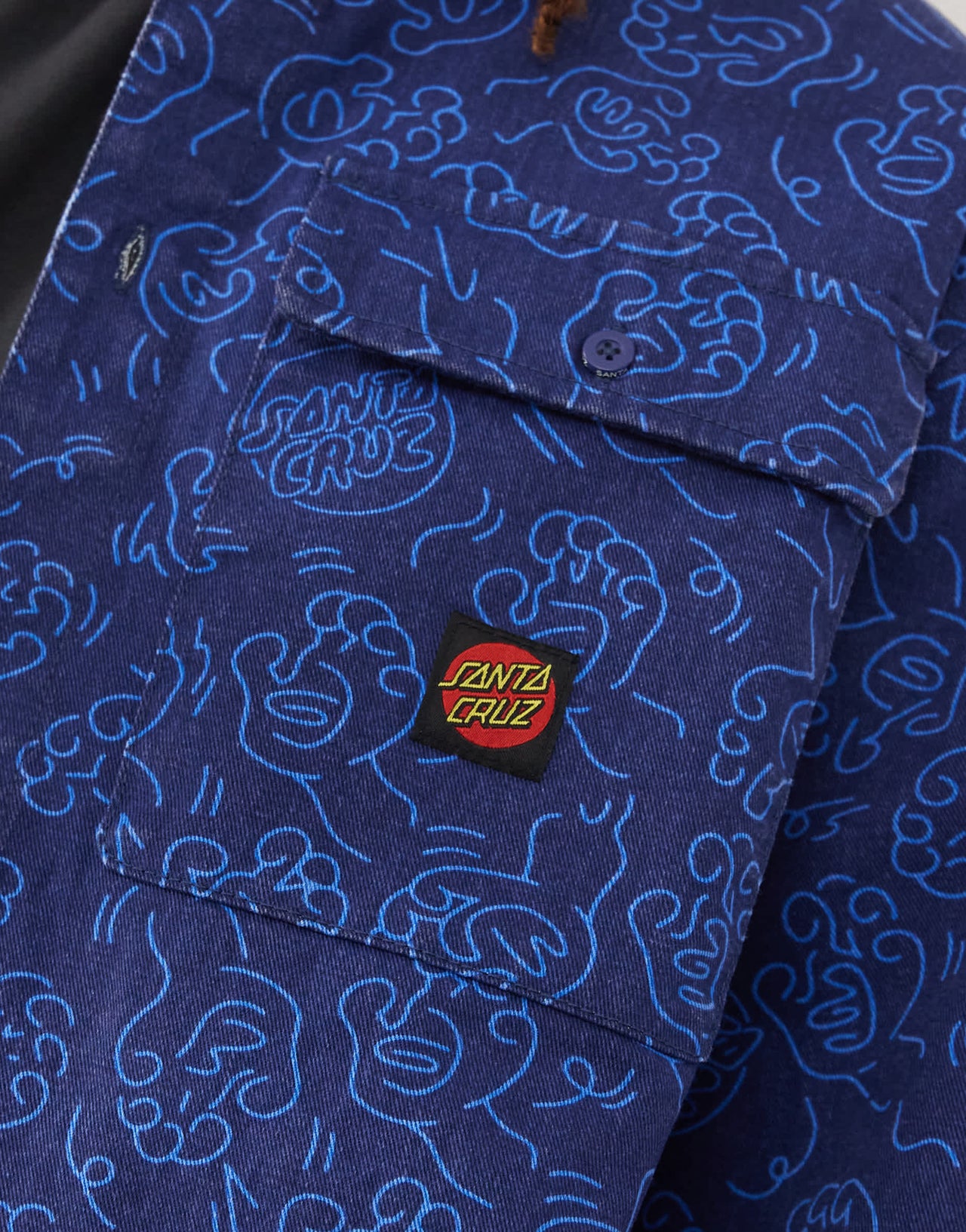 Santa Cruz overshirt in blue tonal print