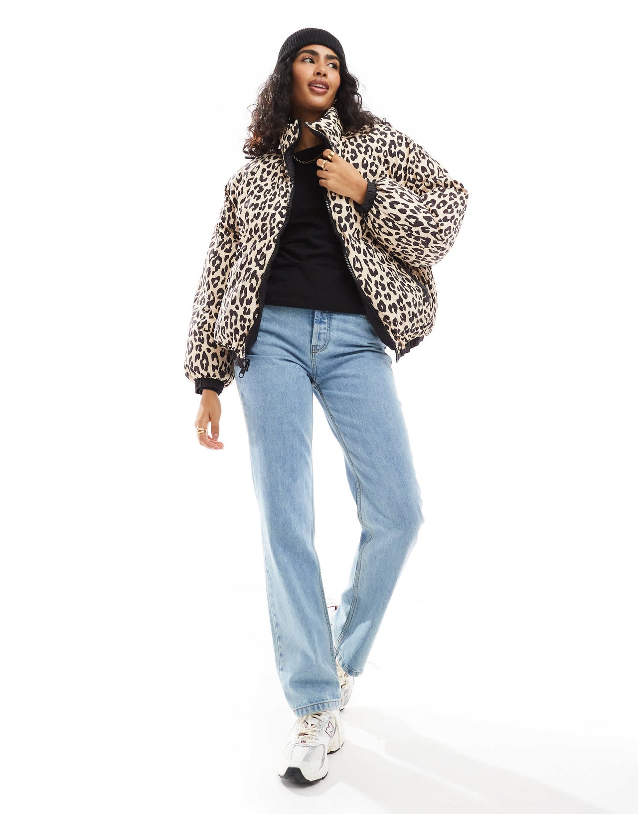 Bershka reversible padded jacket in black & leopard print