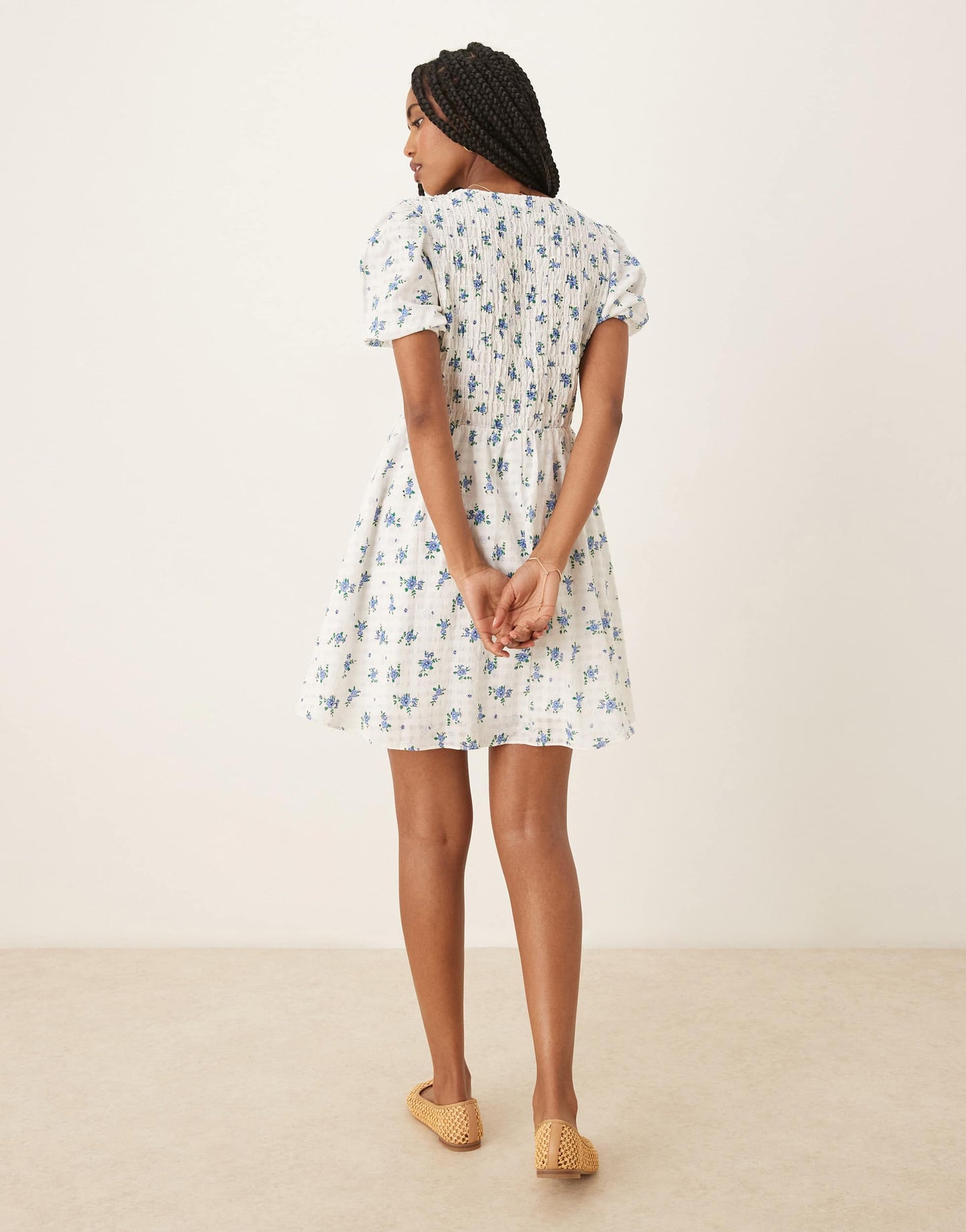 Glamorous bow detail puff sleeve dress in blue floral