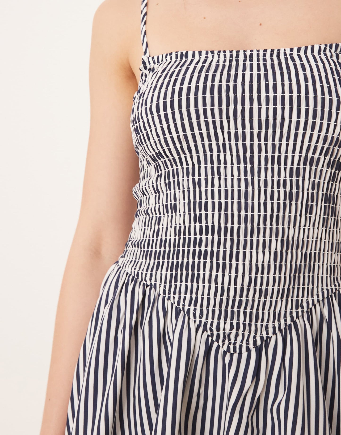 Glamorous shirred drop waist mini dress in navy white stripe