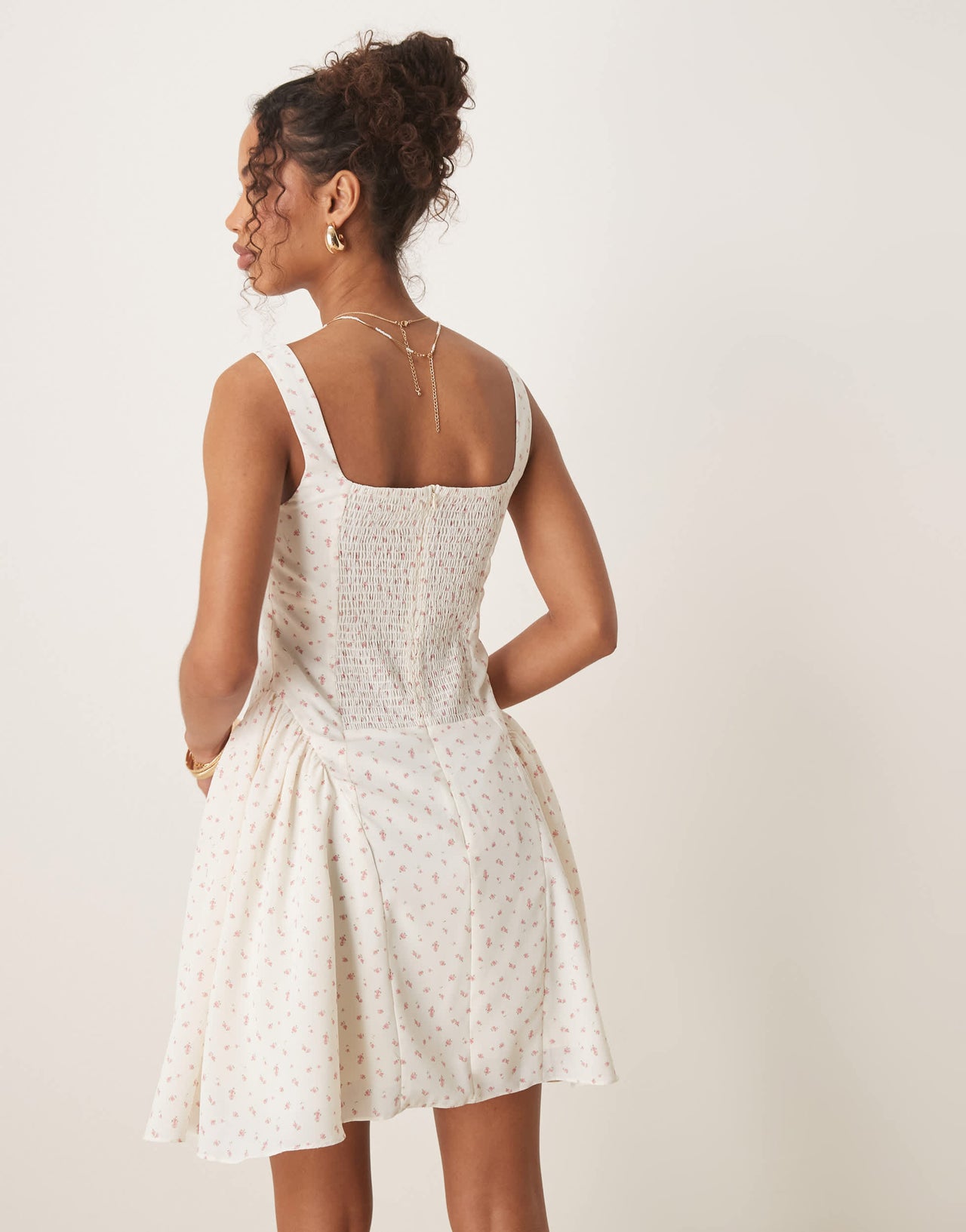 Glamorous corset style mini dress in pink ditsy floral