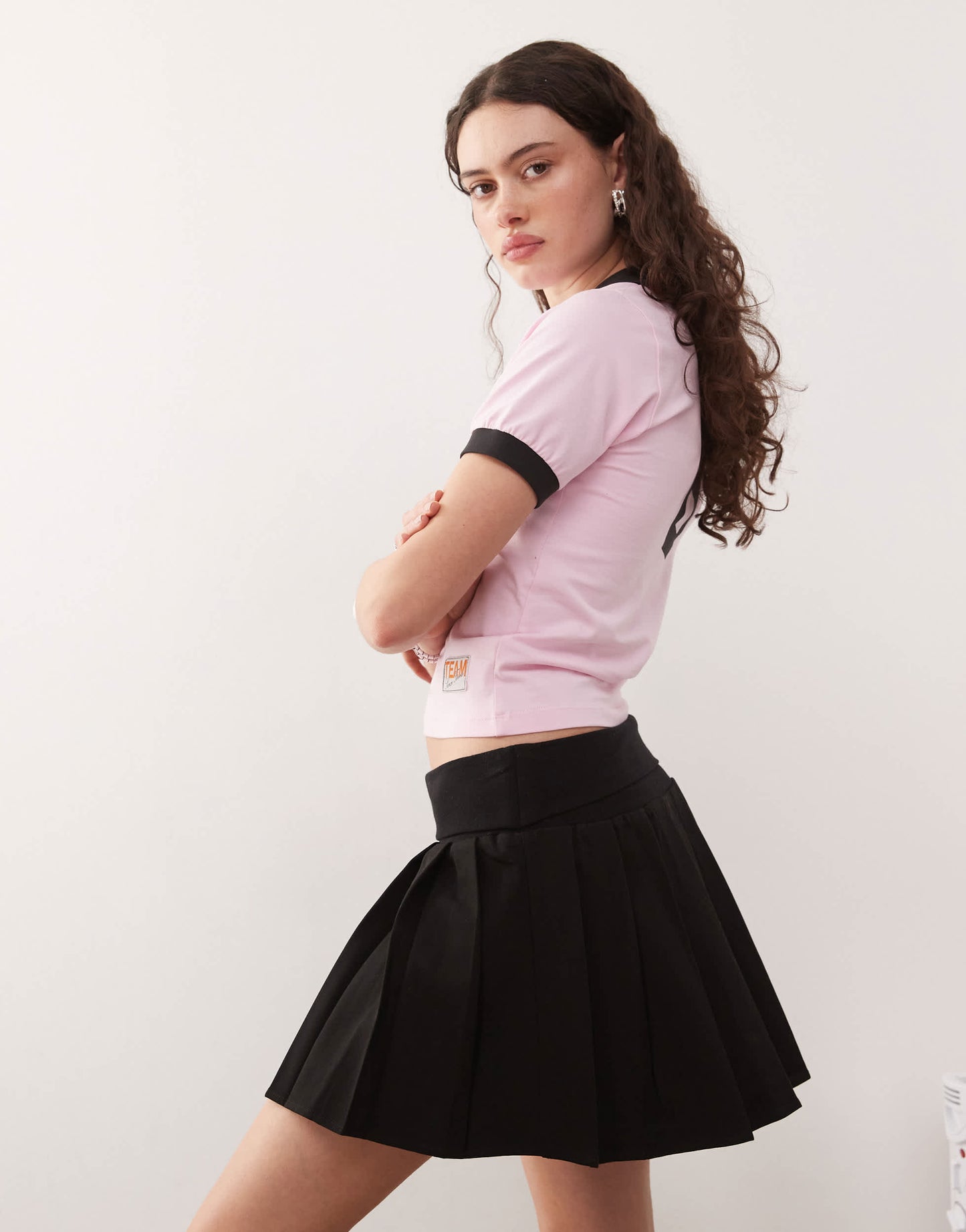 COLLUSION tailored fold over waistband mini pleated skirt in black